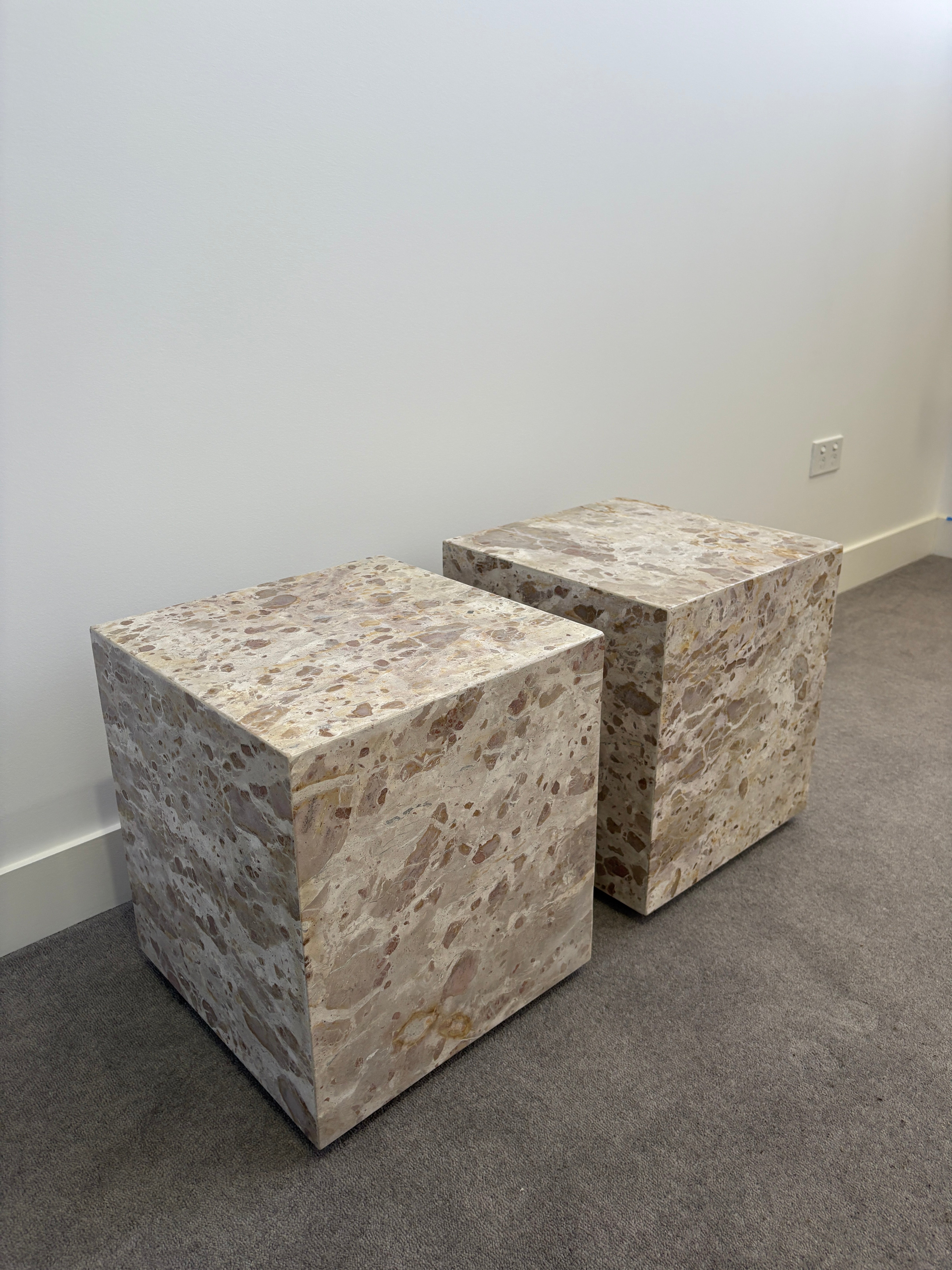 Globe West Marble Side Tables, pair