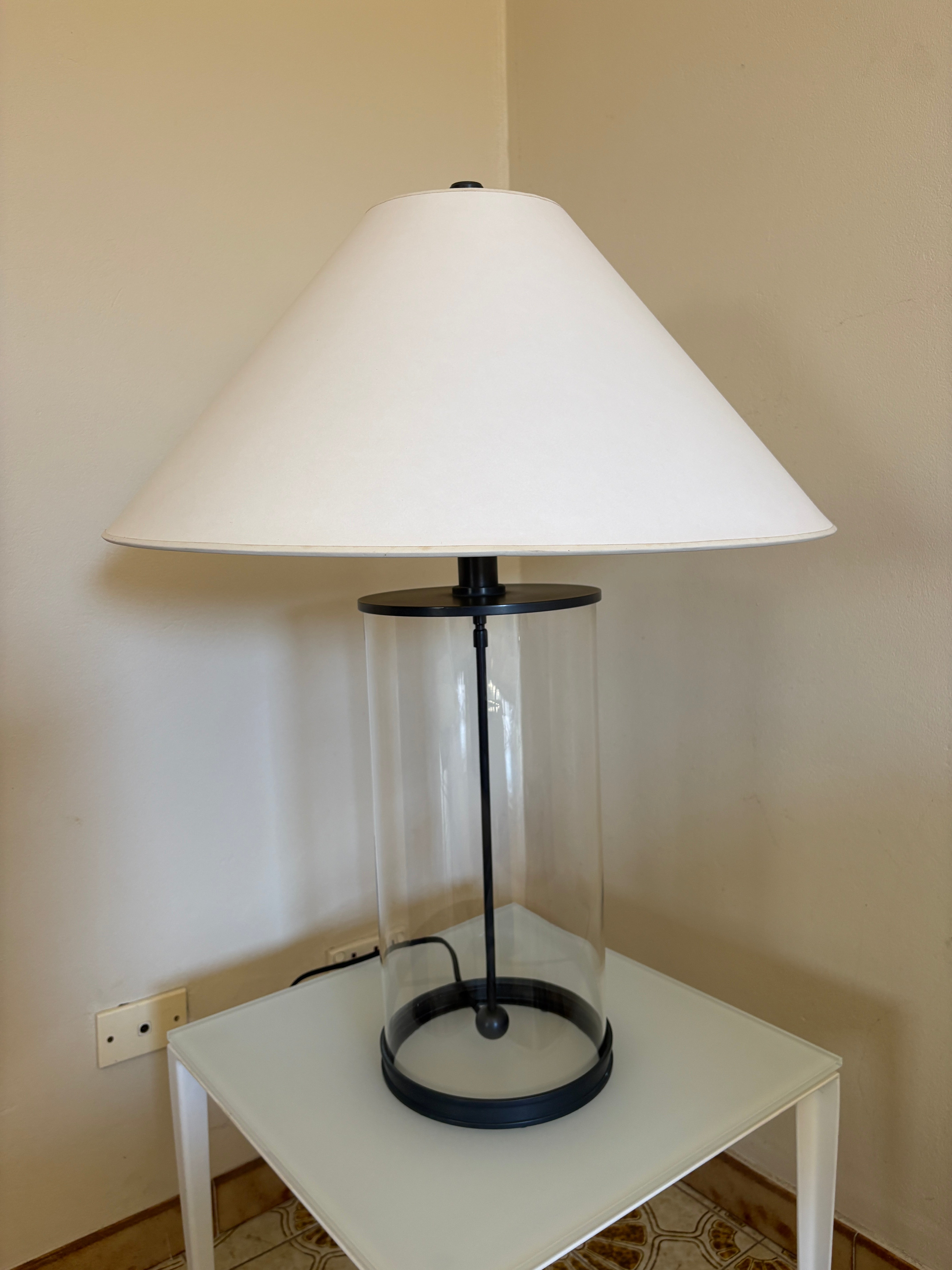 Ralph Lauren Hurricane Glass Cylinder Table Lamps, pair
