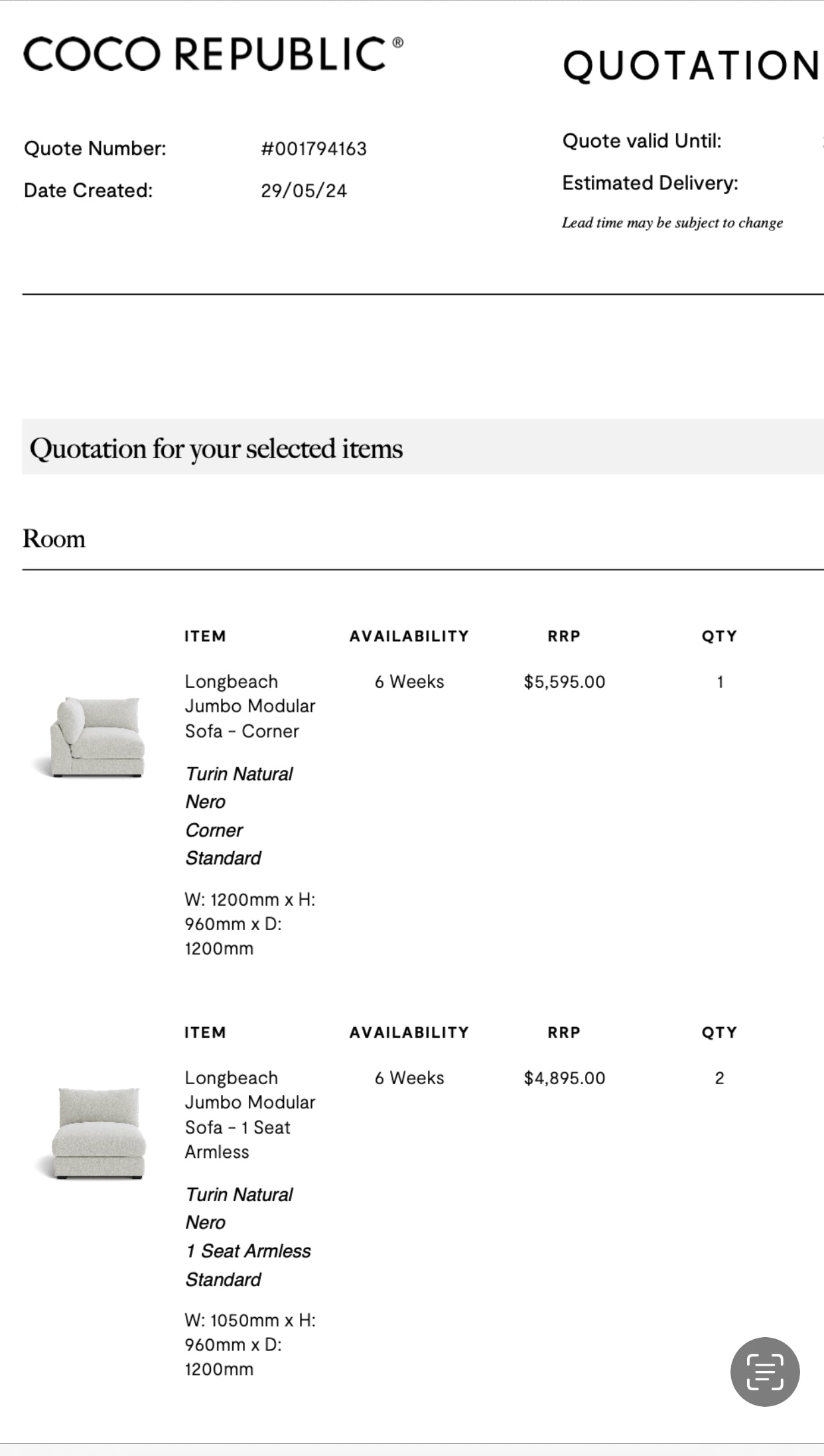 Coco Republic Longbeach Jumbo Modular Sofa