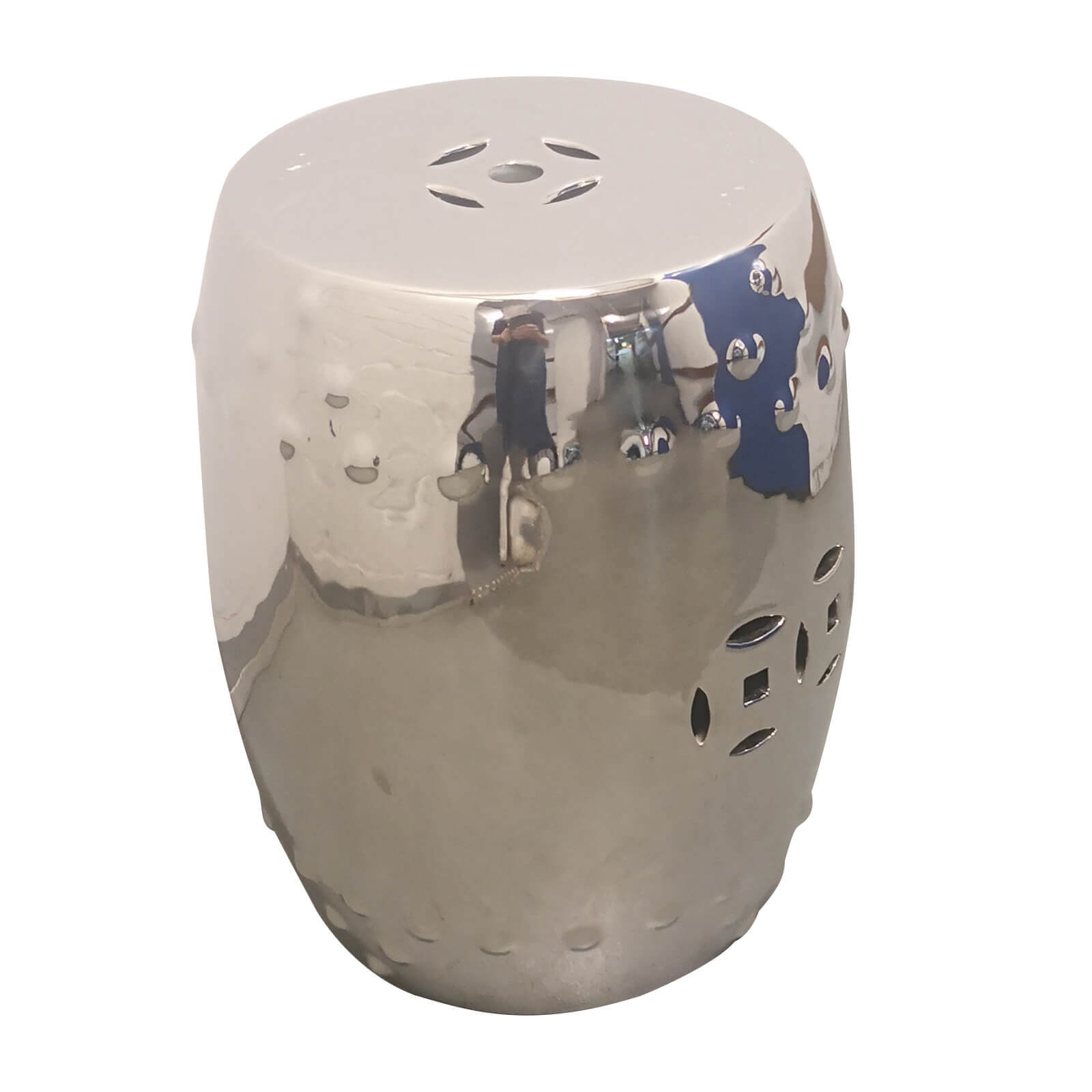 Asian Style Silver Drum Stool