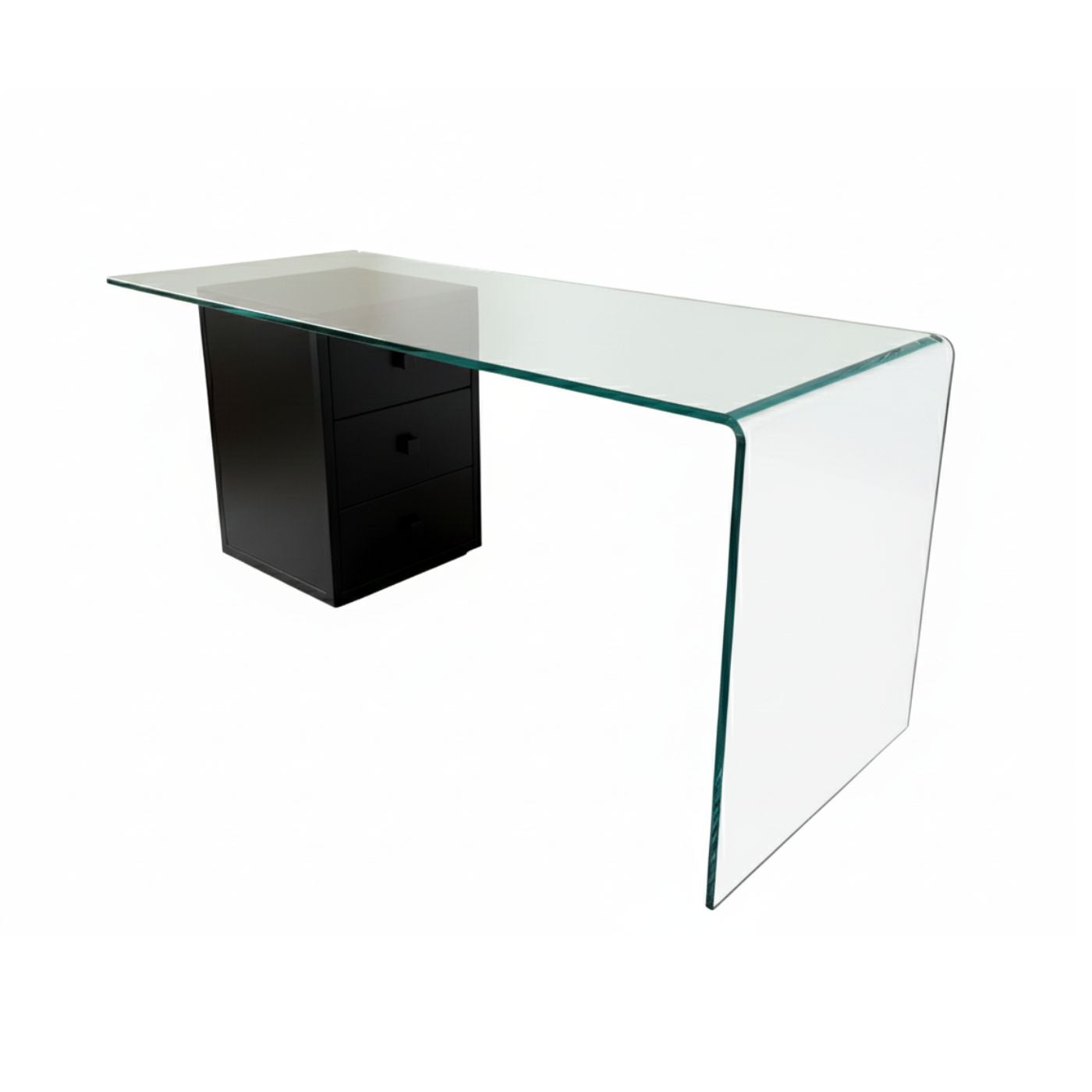 FIAM Italia “Rialto L” Glass Desk with Luminare Cassettiera Draw