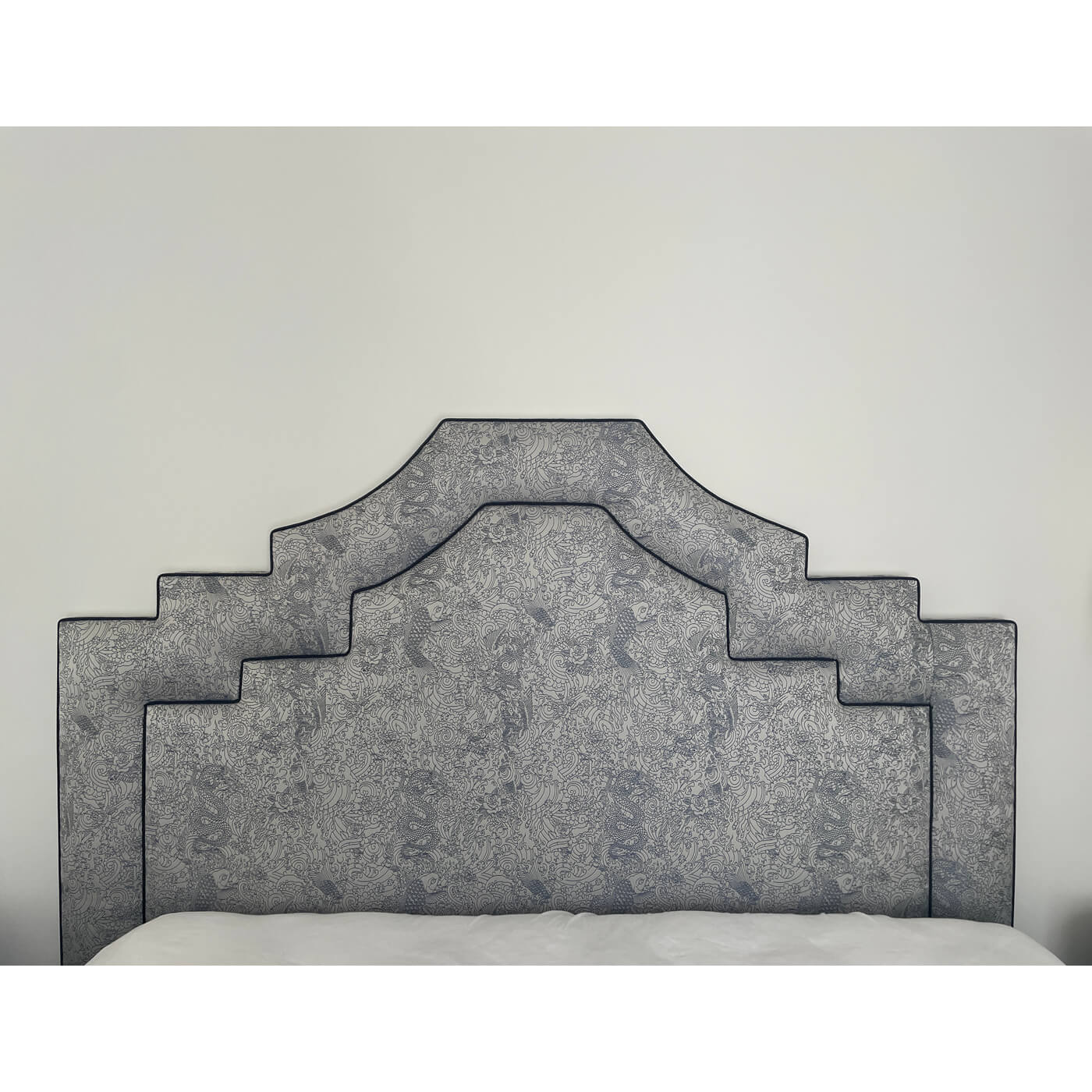 Gaultier Upholstered Queen bedhead, Silver and Blue