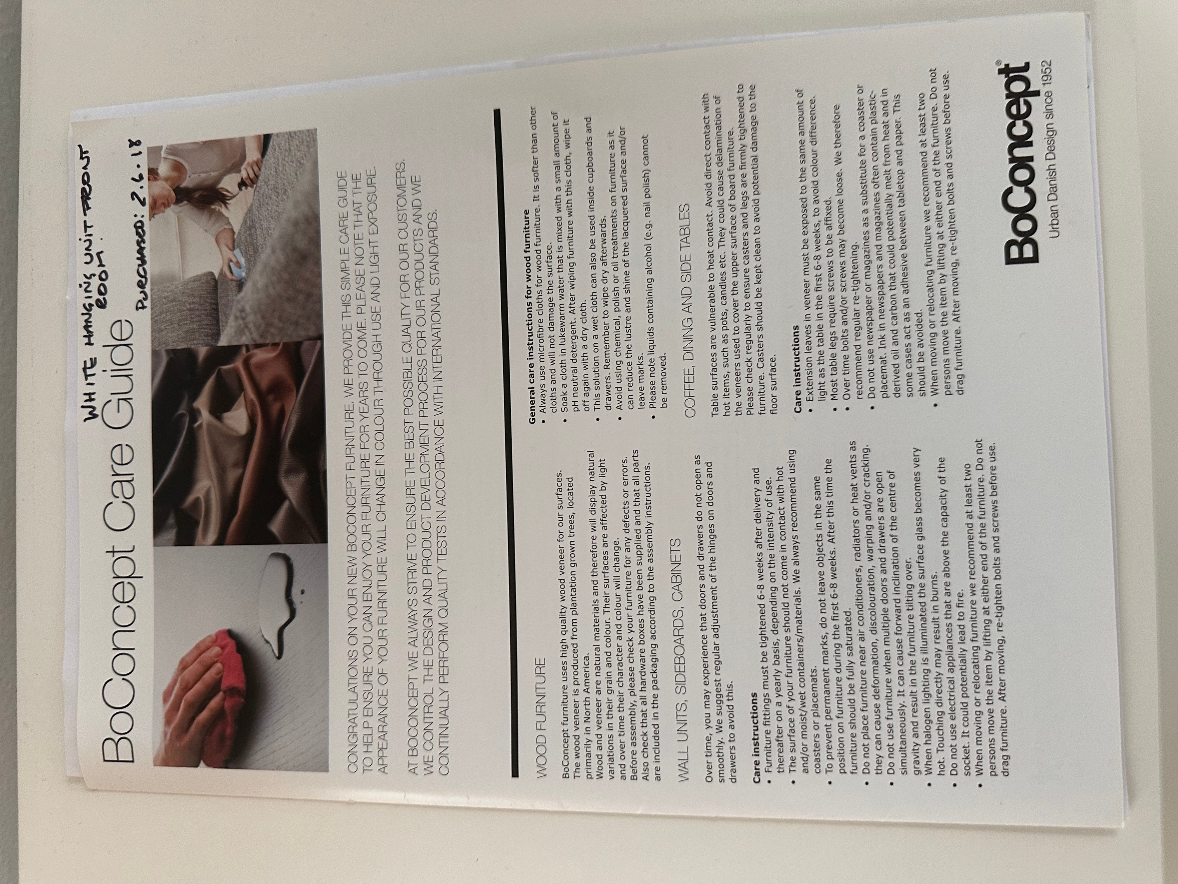 BoConcept care guide with text and images on a white background