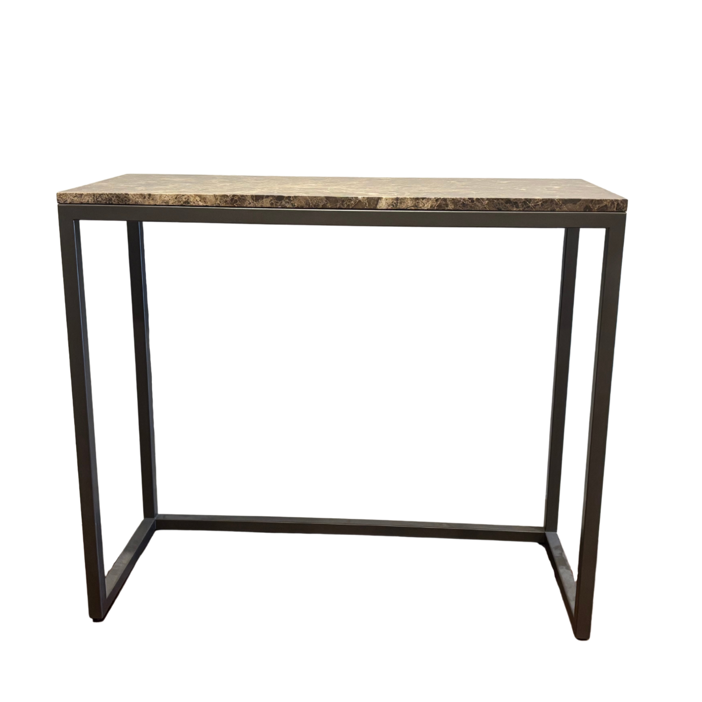 Table with marble-like top and metal frame on a white background