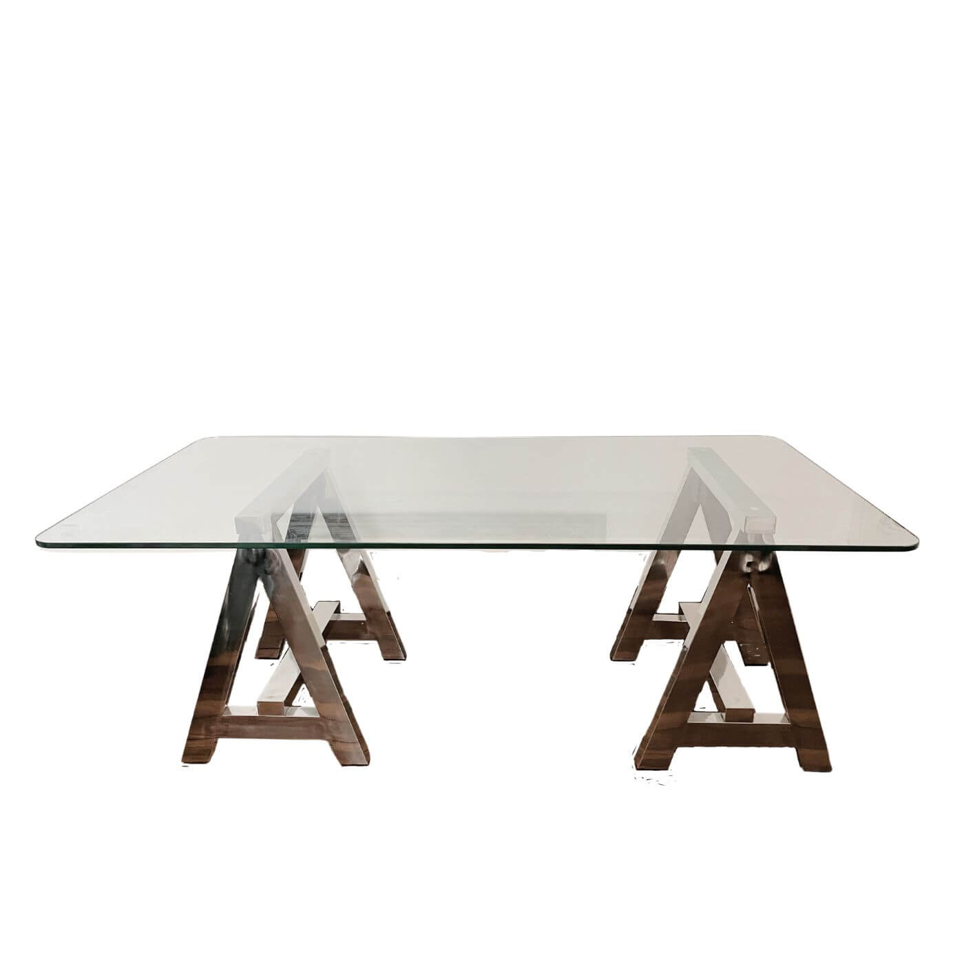 Chrome Trestle Table with Glass Top