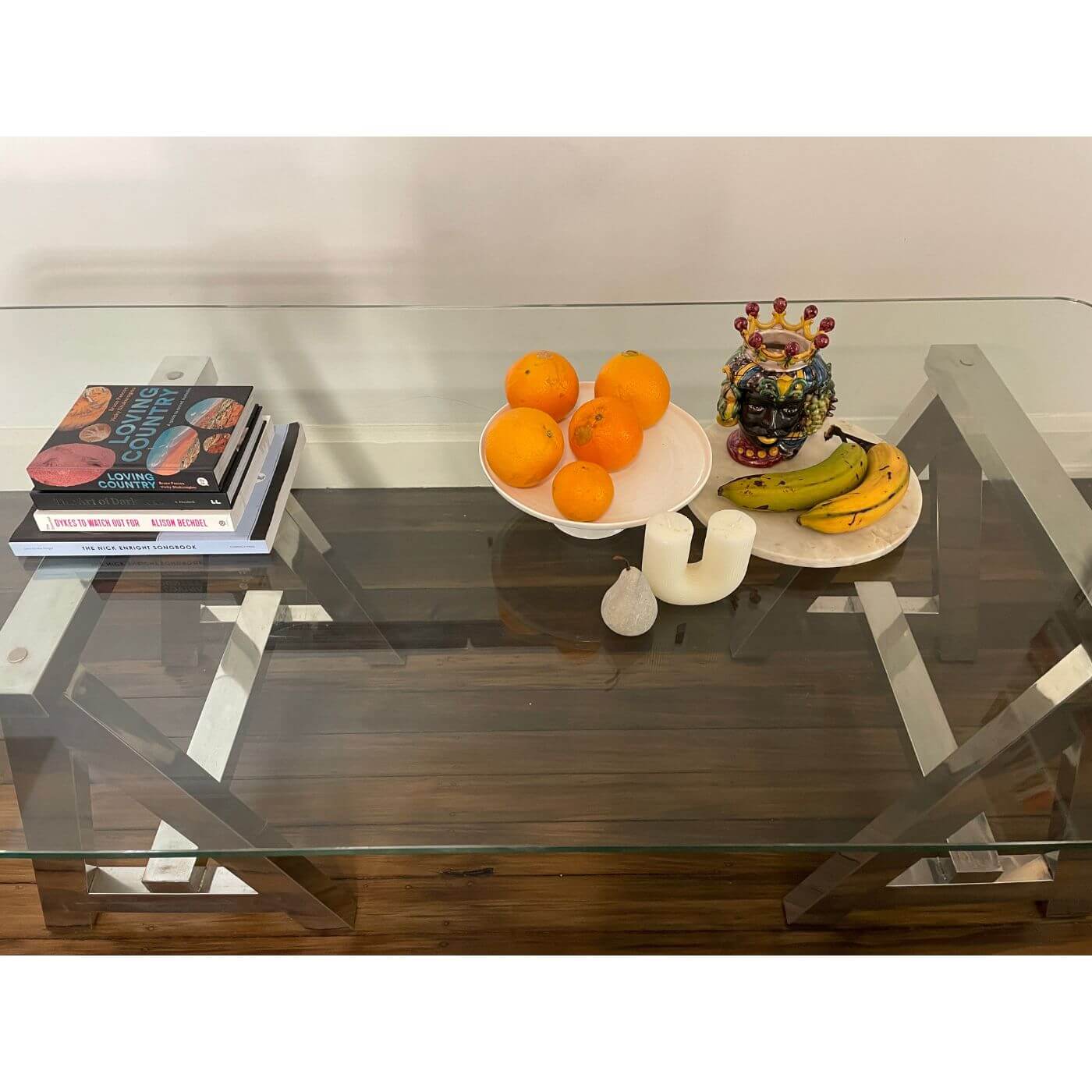 Chrome Trestle Table with Glass Top