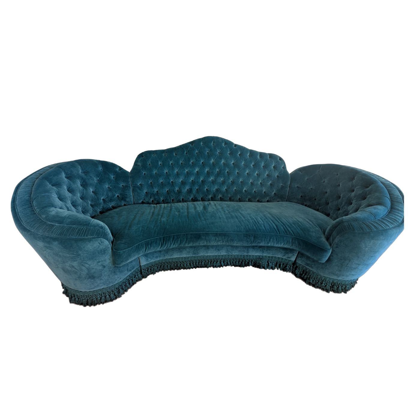 Blue tufted Gucci sofa on a white background