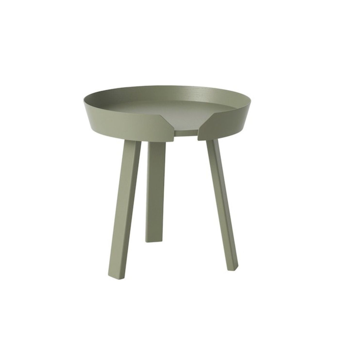 Green side table with a round tray on a white background