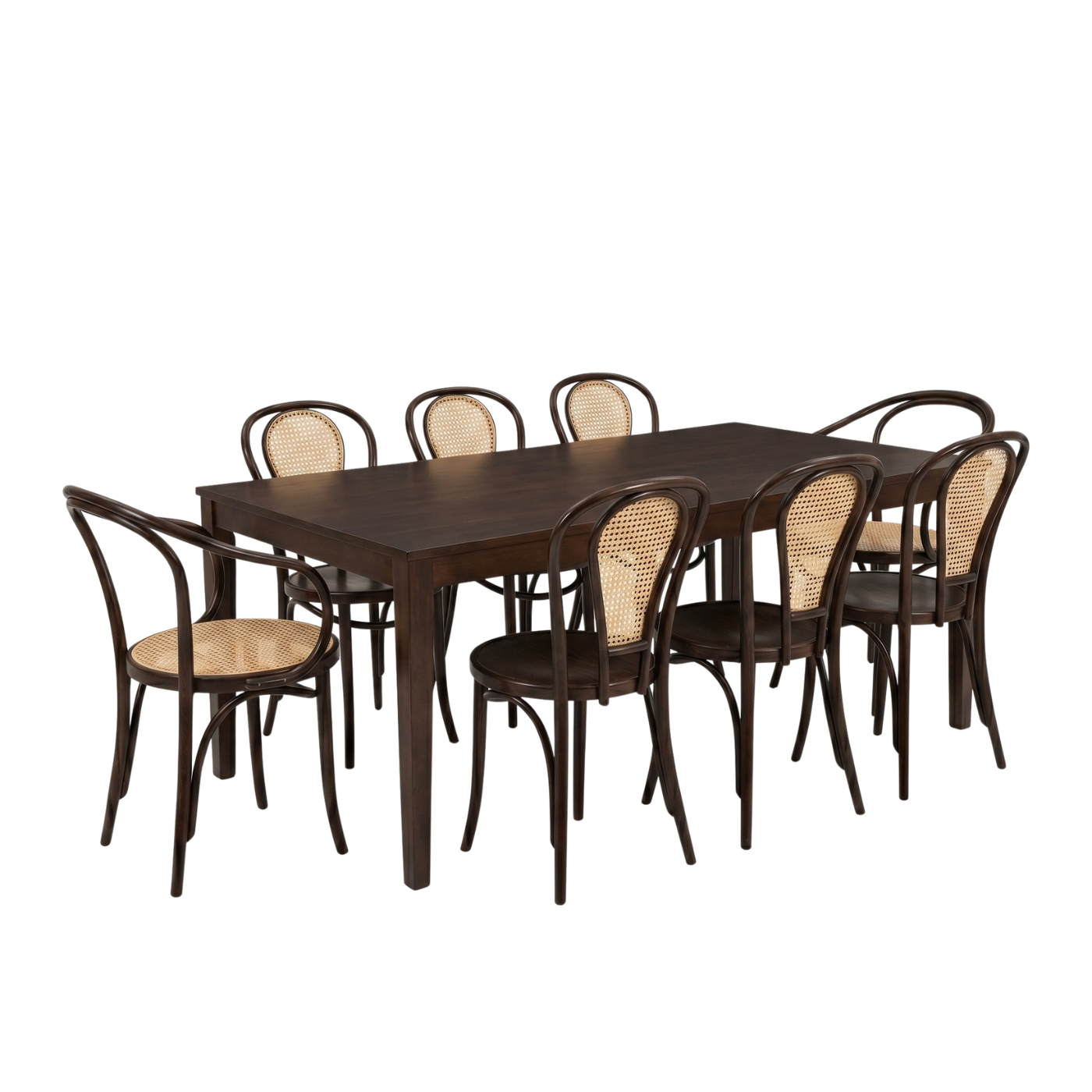Thonet Unit Dining Table and Thonet Cane Back Chairs