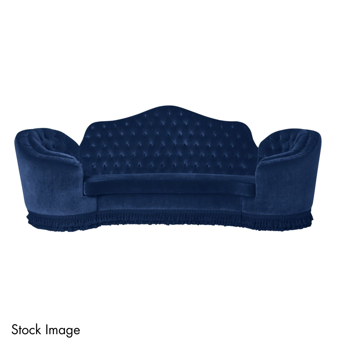 Blue tufted sofa on a white background