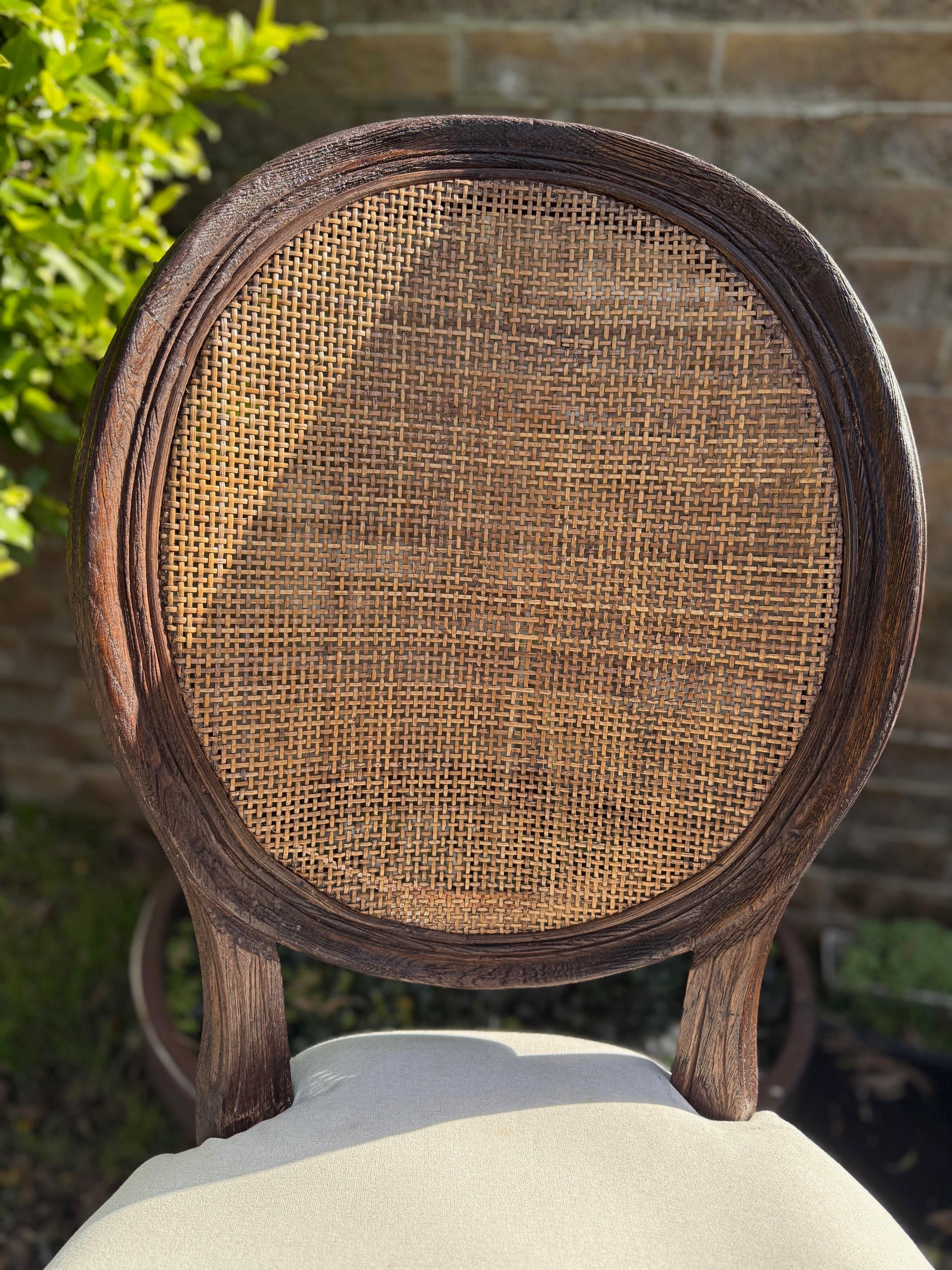 Cane Upholstered Stool, pair