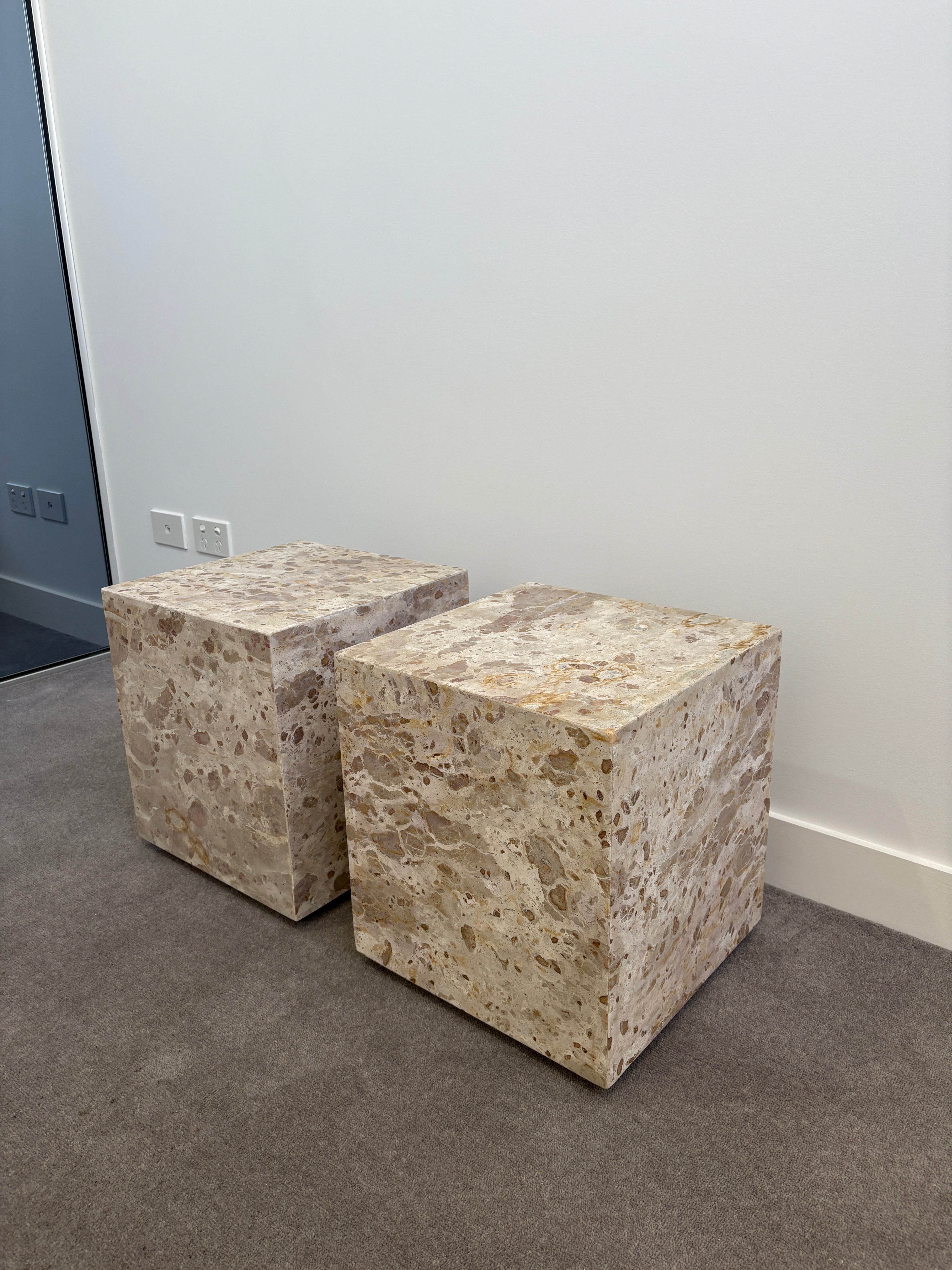 Globe West Marble Side Tables, pair