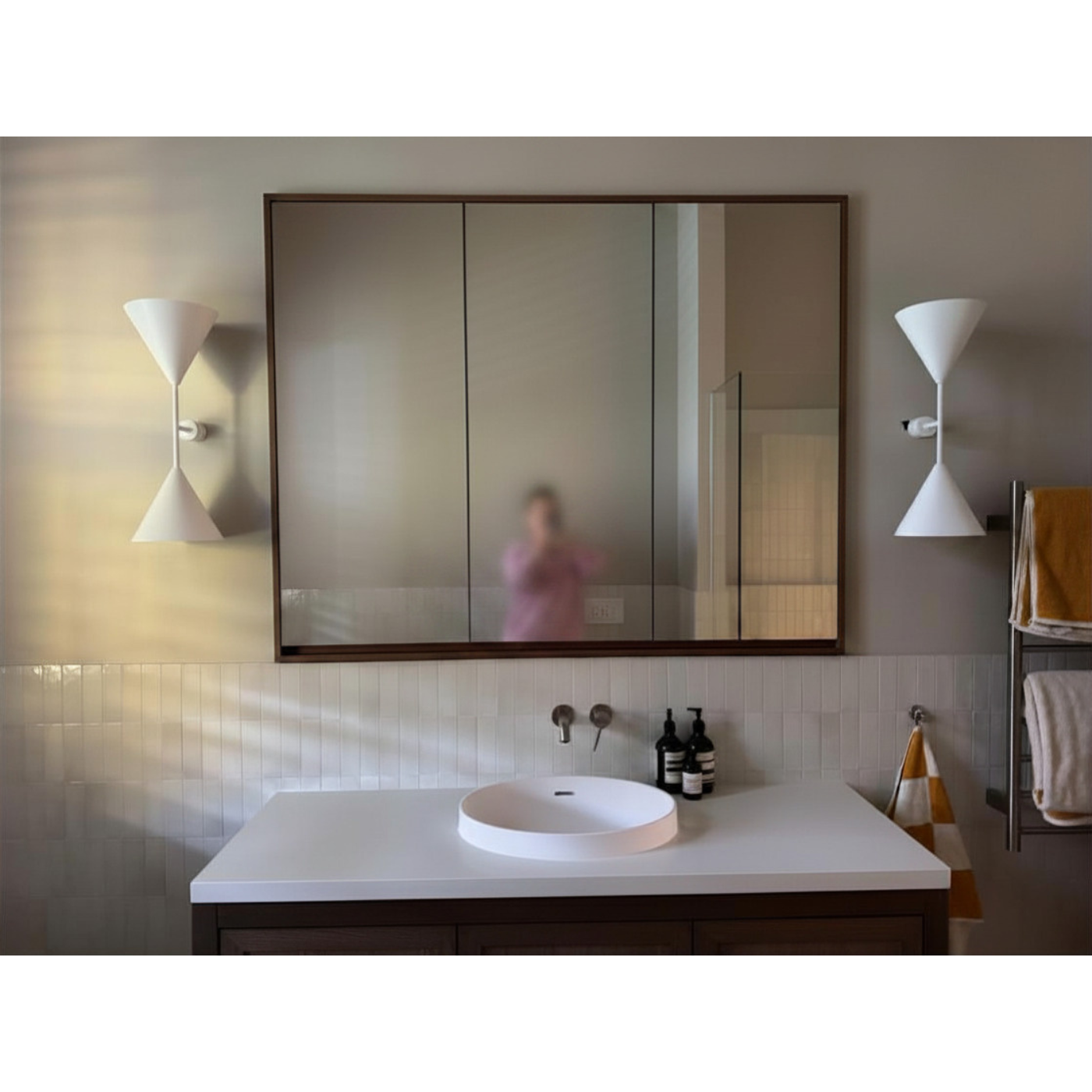 Laal T-Bar Wall Stick and Small Cones Wall Sconces, pair