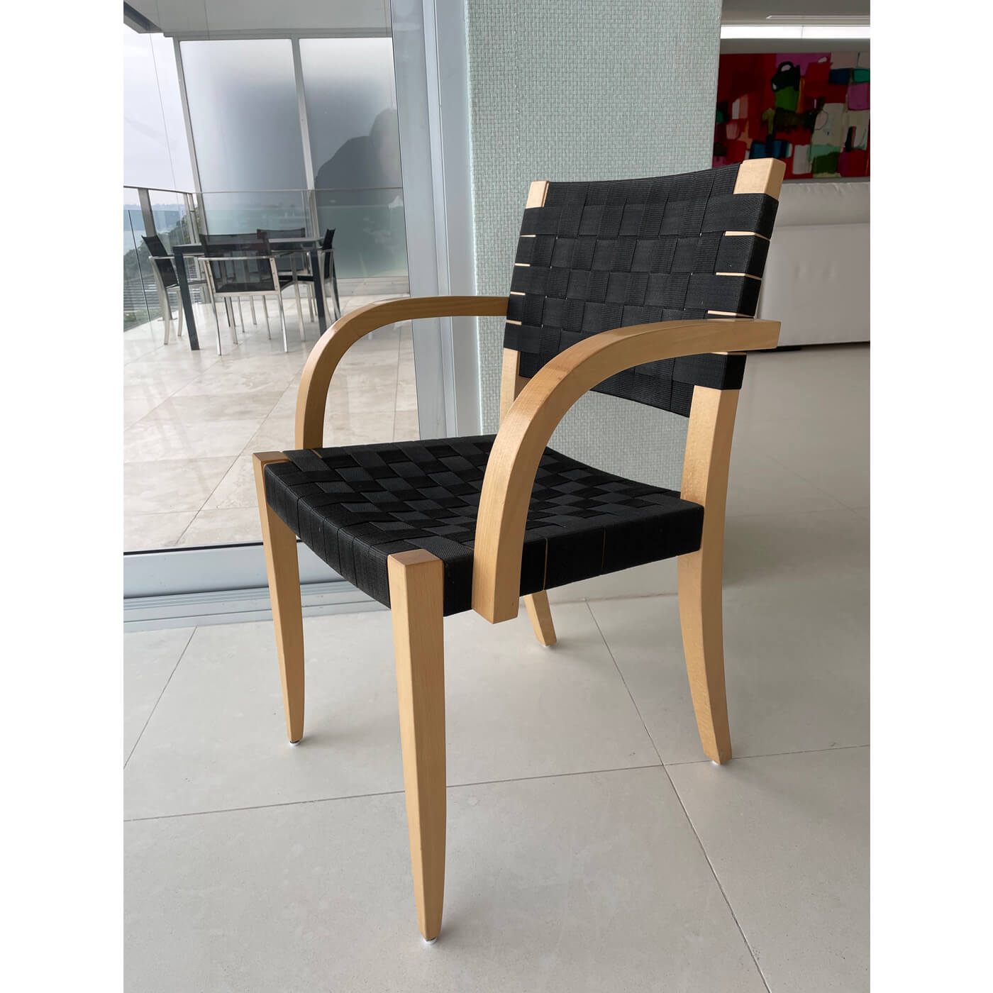 Andreu World woven dining chair in style of Alvar Alto