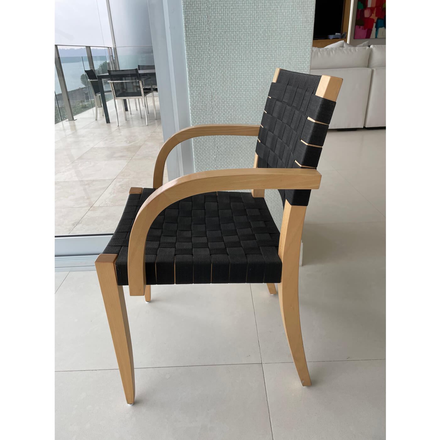 Andreu World woven dining chair in style of Alvar Alto