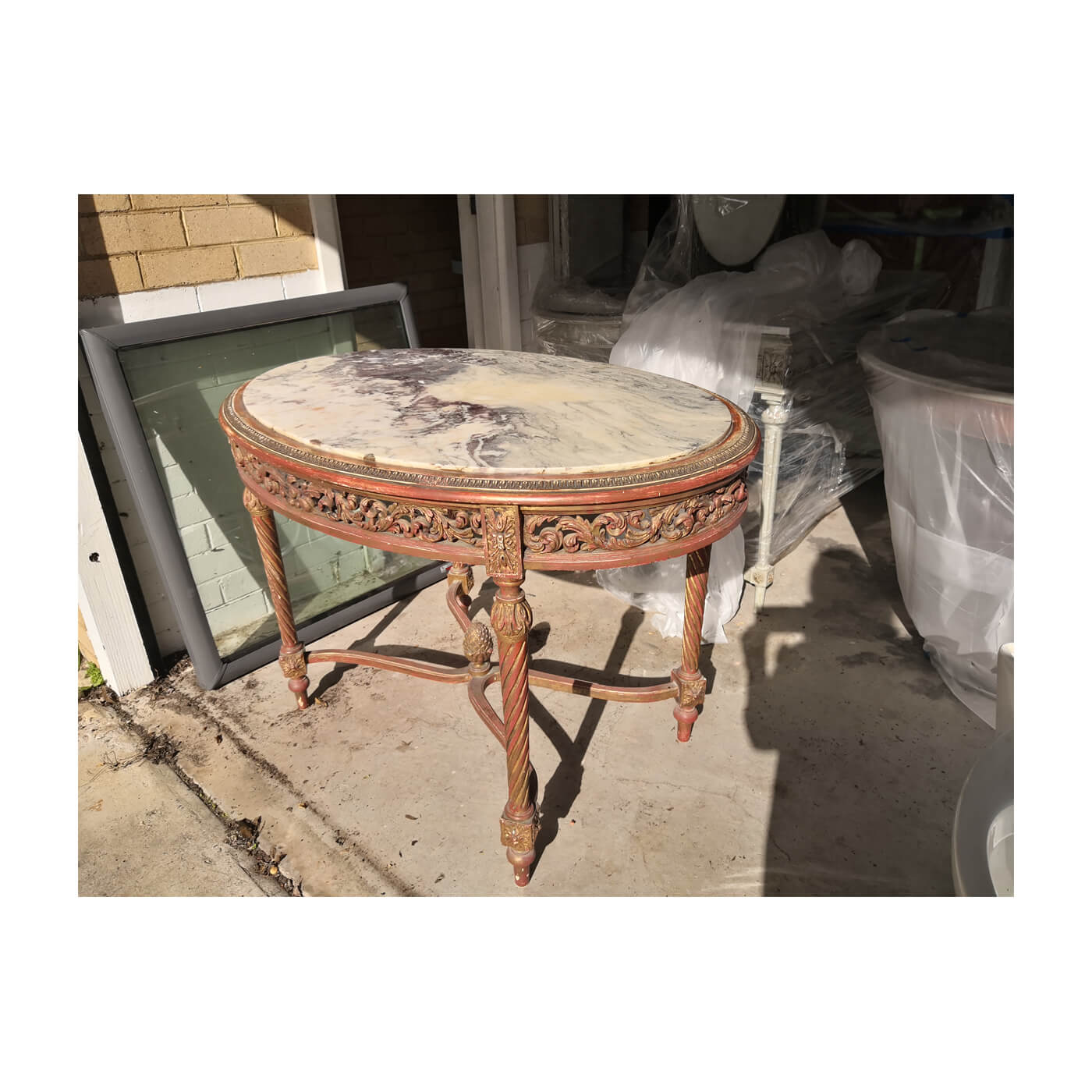 Antique Giltwood Marble Topped Oval Table