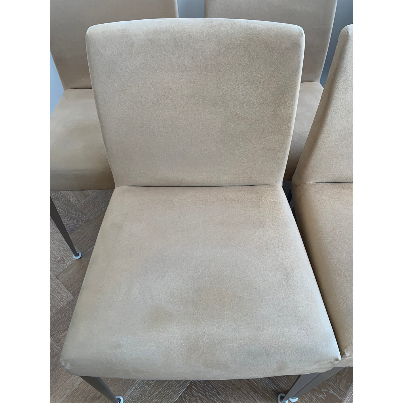 B&B Italia Melandra dining chairs in caramel ultra suede