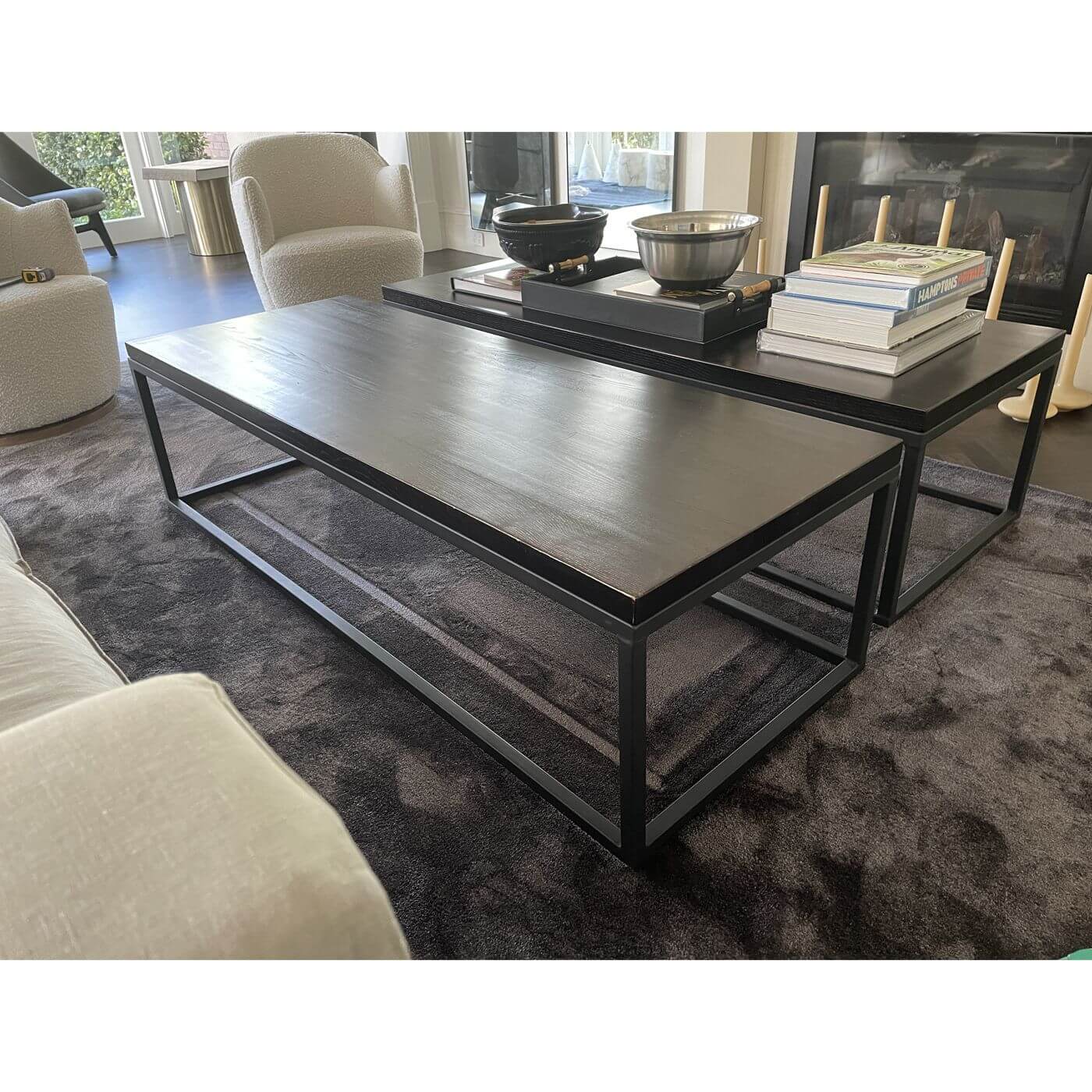 Contemporary coffee table black wood and metal frame