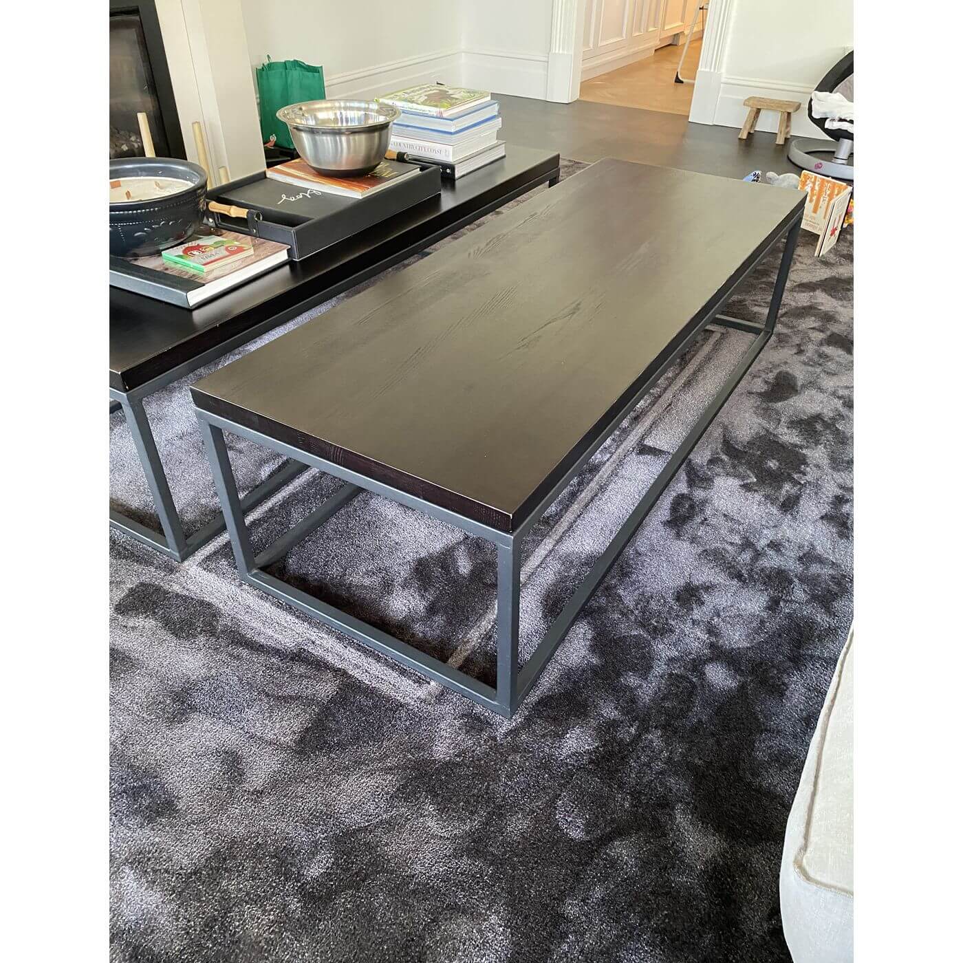 Contemporary coffee table black wood and metal frame