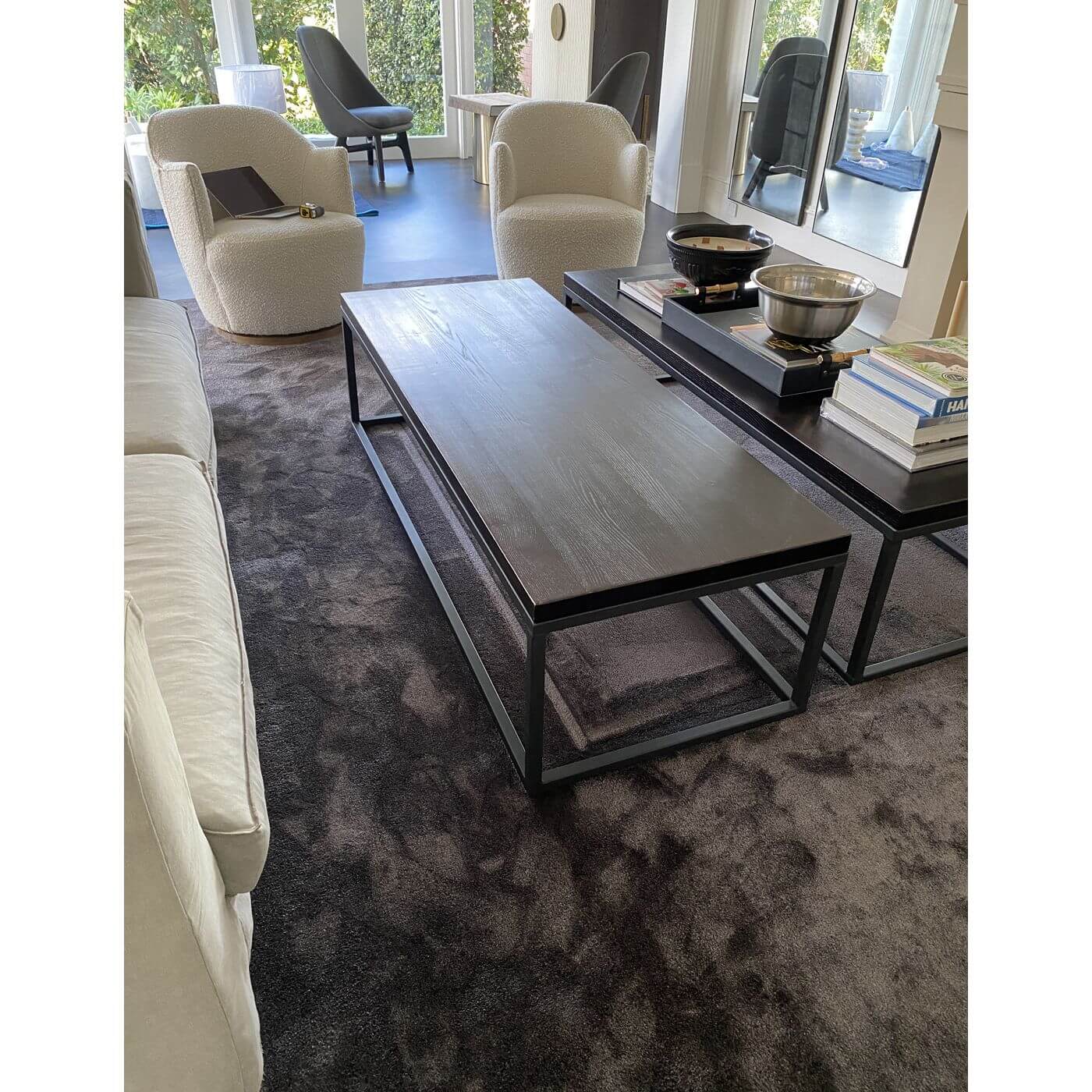 Contemporary coffee table black wood and metal frame