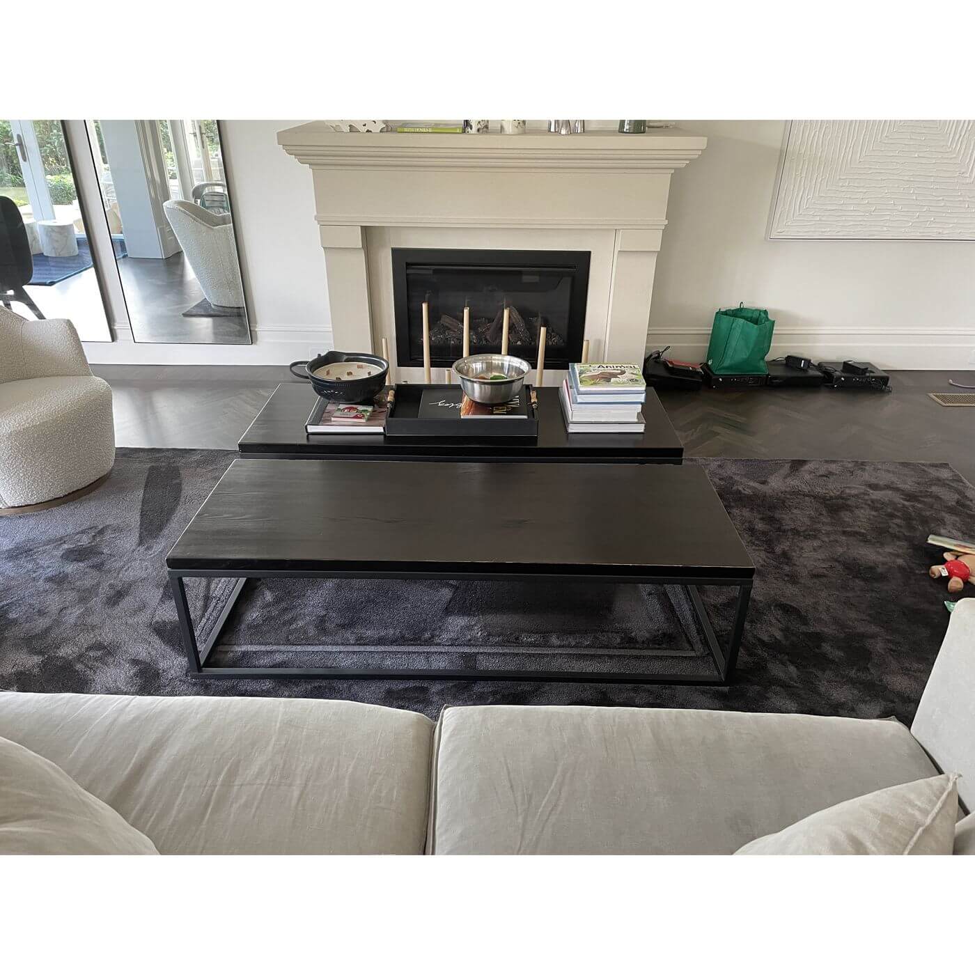 Contemporary coffee table black wood and metal frame