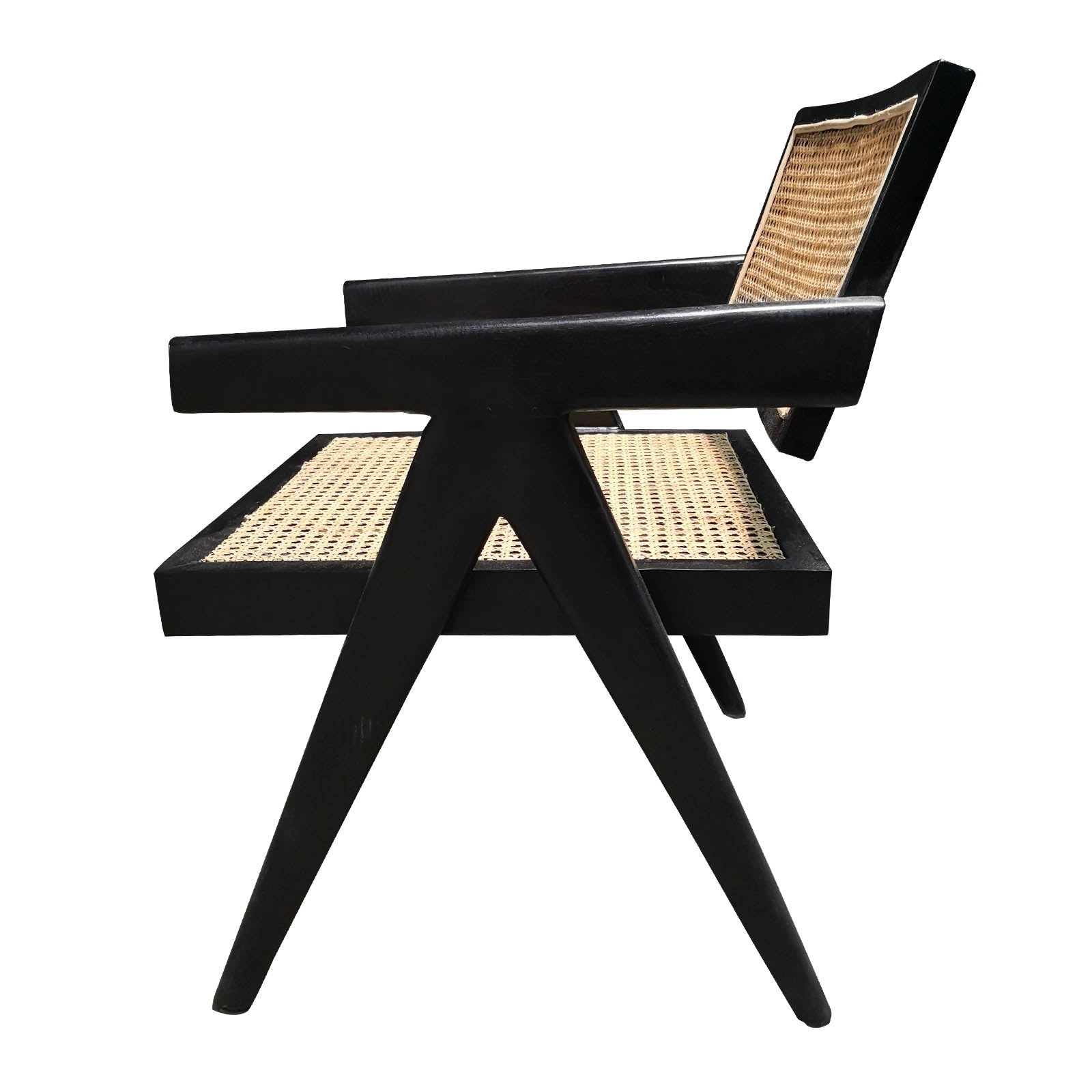 Two Design Lovers Black Timber and natural cane chair side