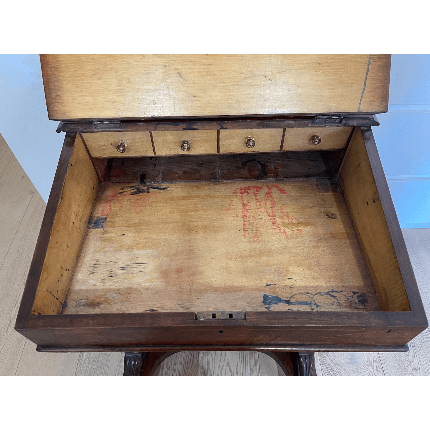 Antique English Burr Walnut Davenport Desk