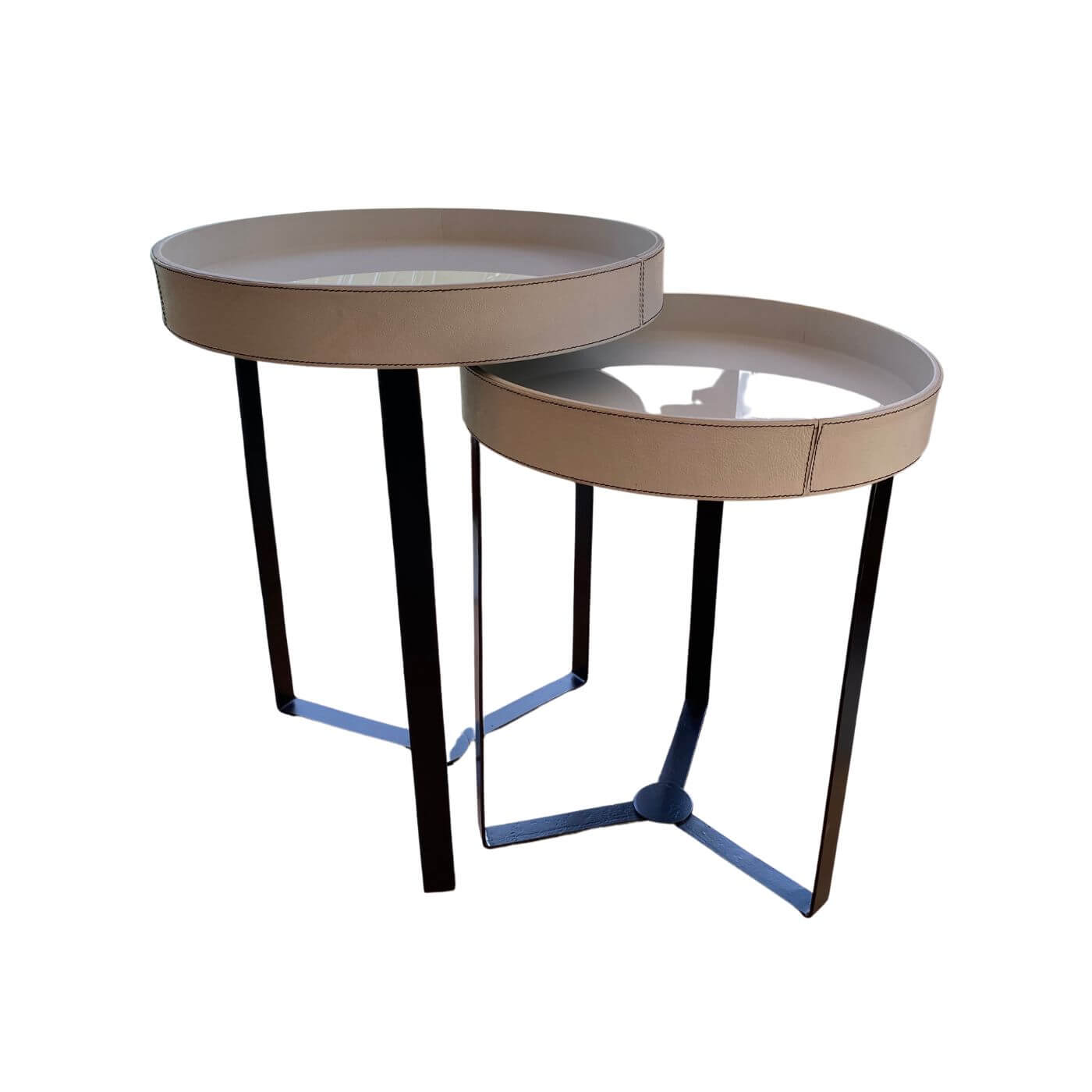 Two-Design-Lovers-Cream-and-metal-circular-side-tables