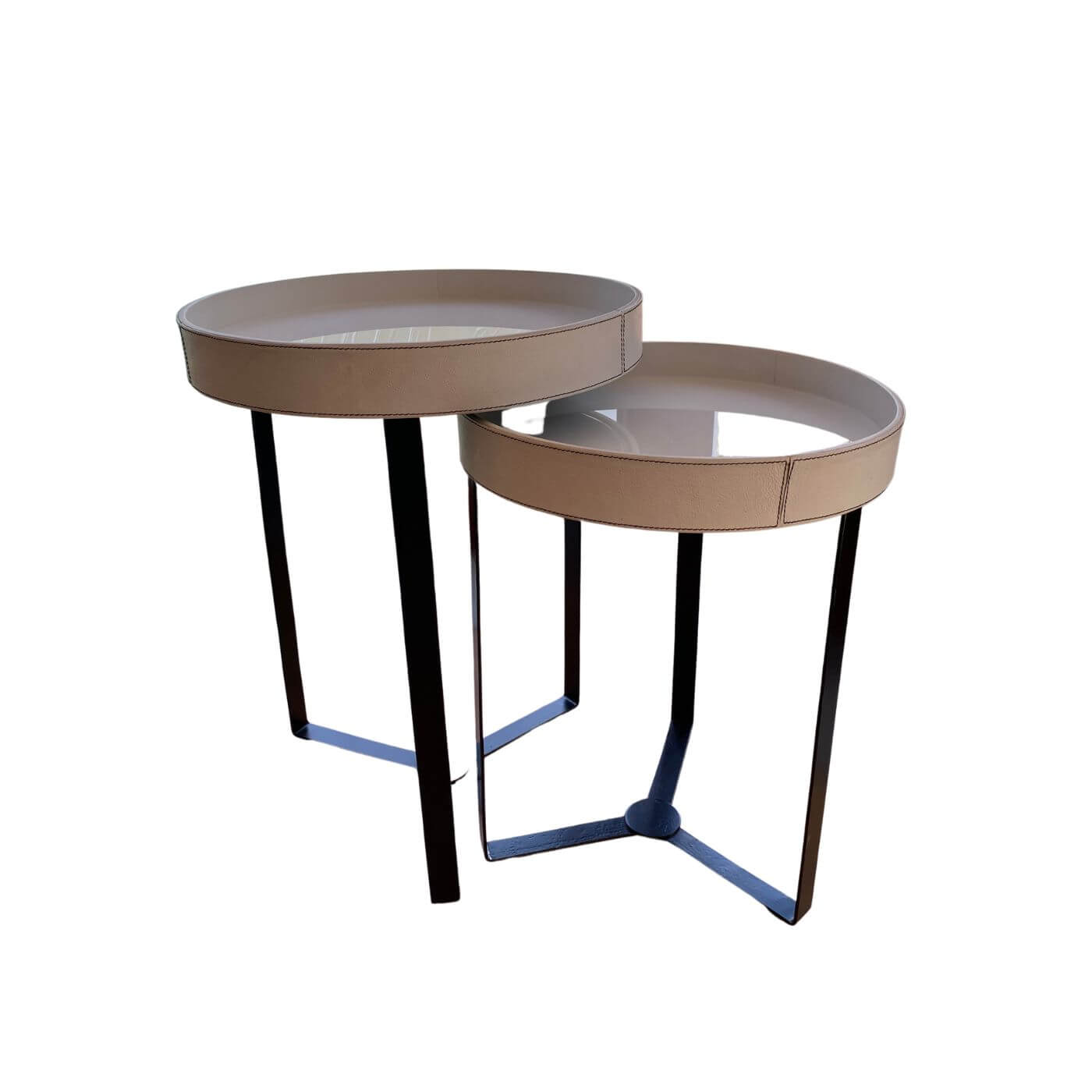 Two-Design-Lovers-Cream-and-metal-circular-side-tables