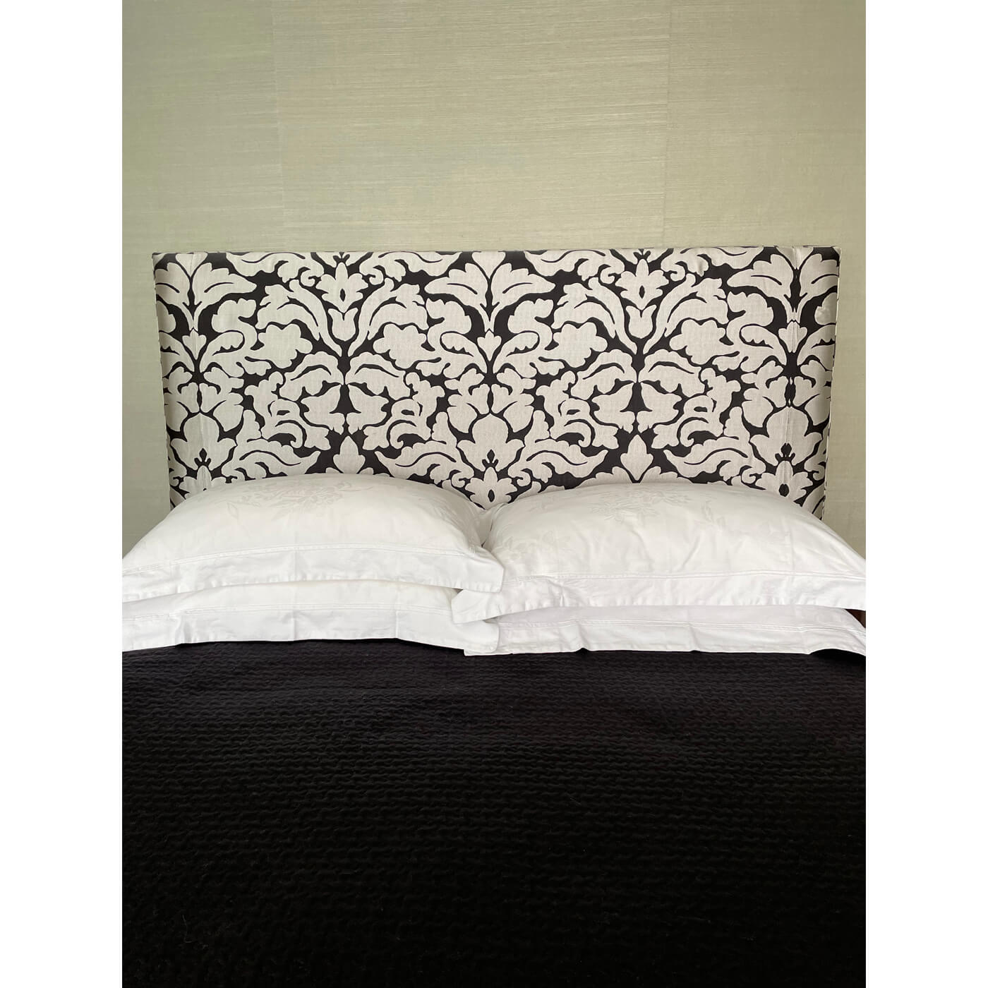 Black and silver fabric bedhead, queen size