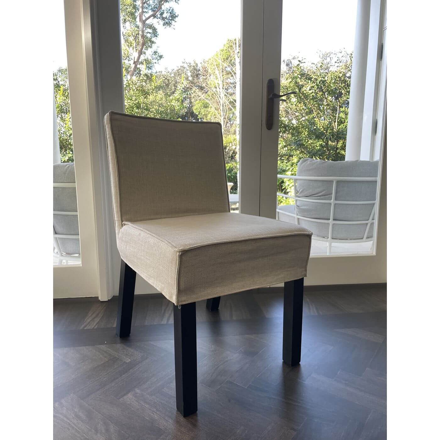 Dining chairs x 12 with slip covers