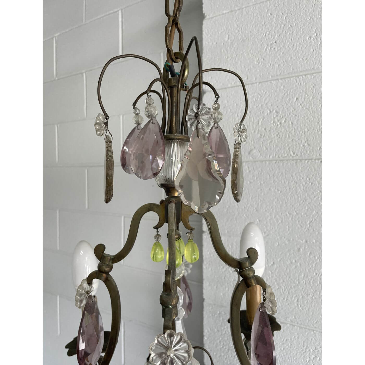 Antique French crystal chandelier with amethyst and green