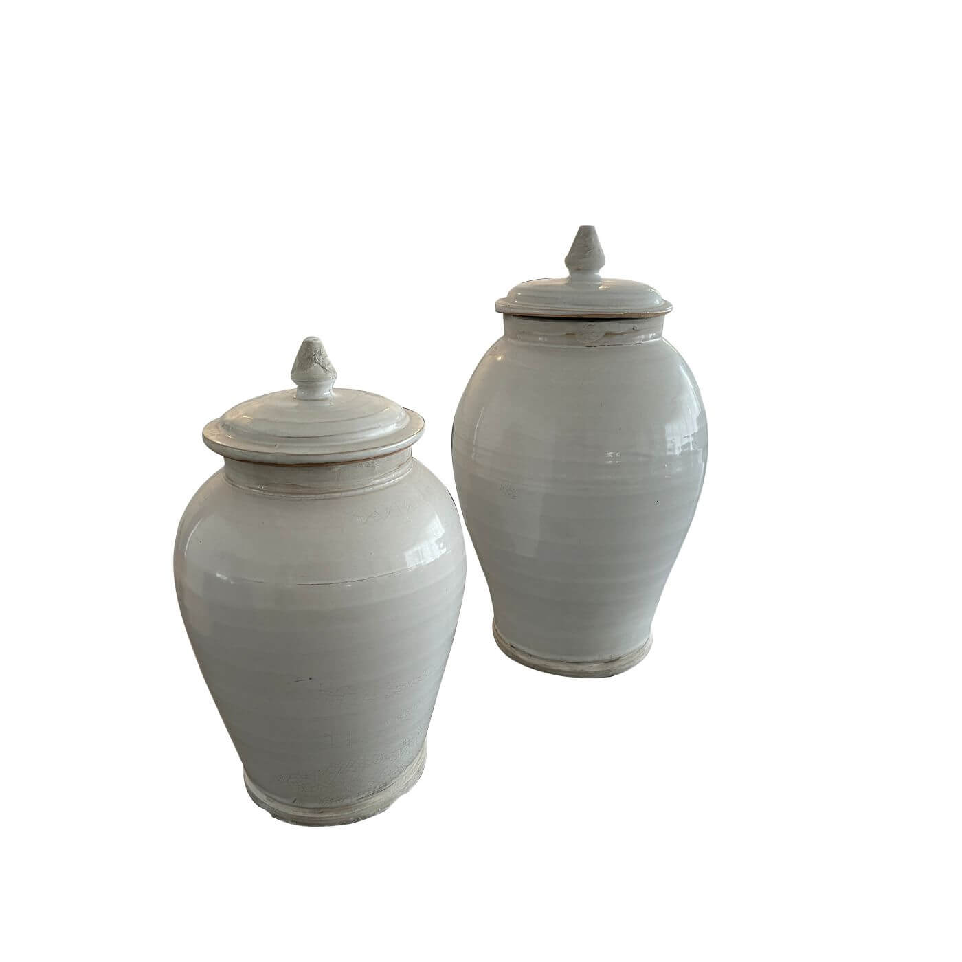 Two Design Lovers Glazed Papaya Ceramic Jars Pair