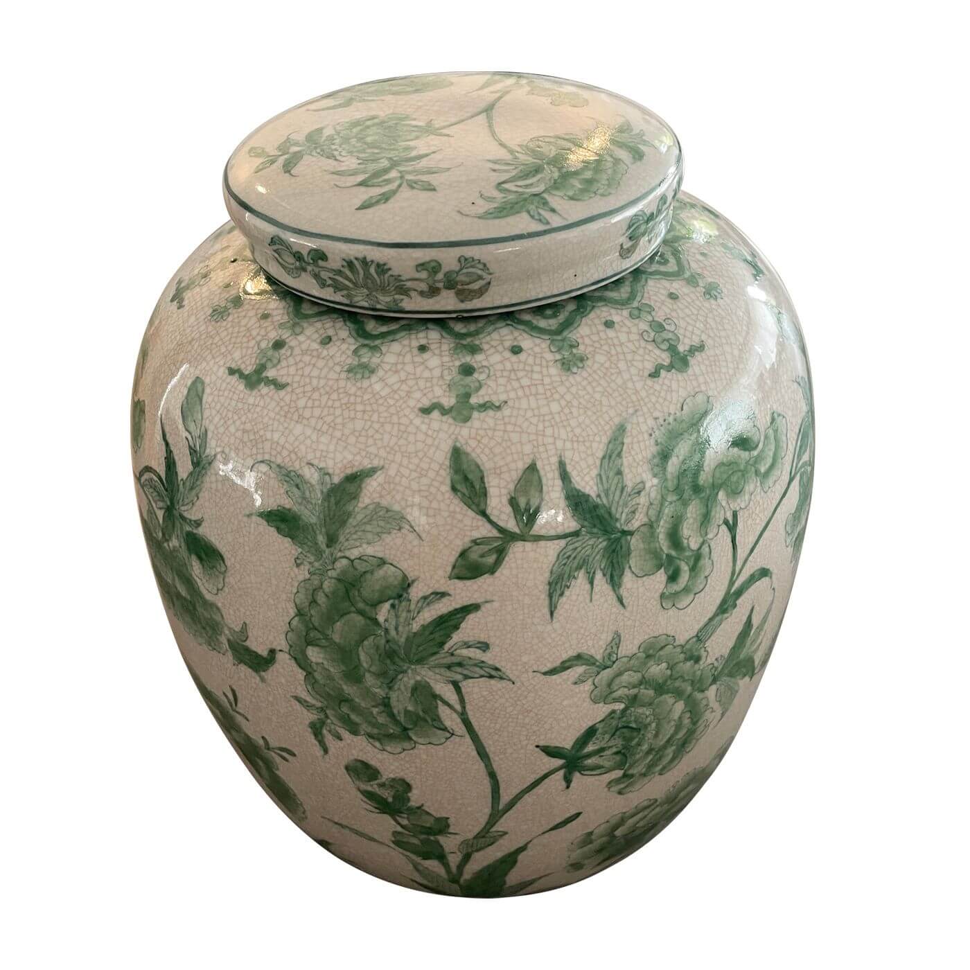 Two Design Lovers Green and white Chinese ceramic lidded ginger jar