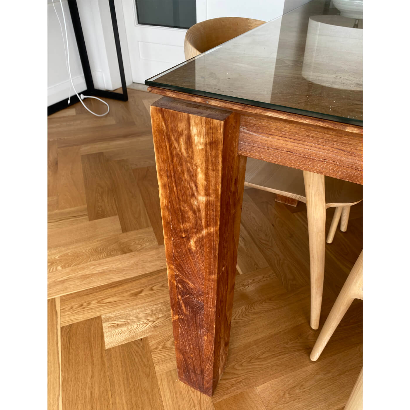 Two-Design-Lovers-MCM-Wooden-Table-with-glass-top