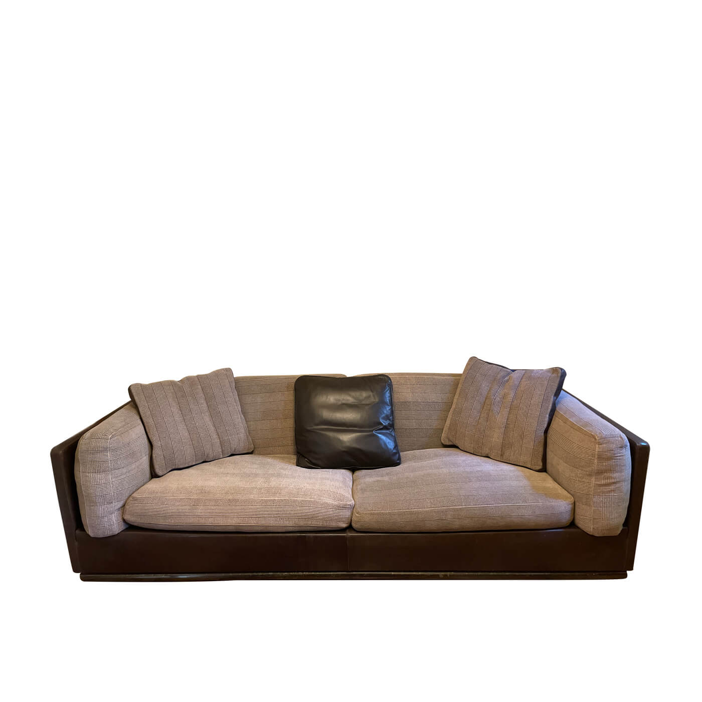 Molinari leather and plaid sofa