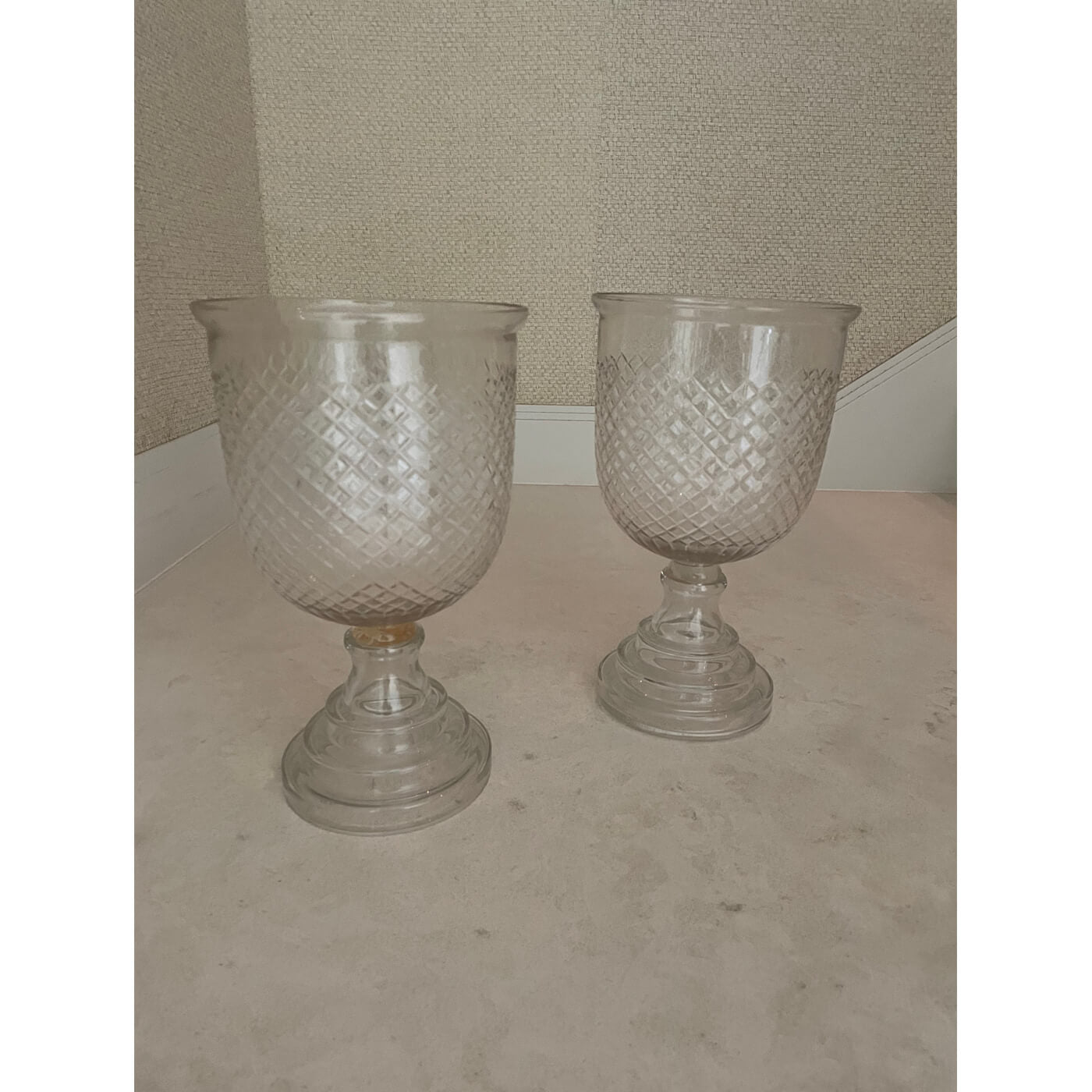 Pair of cut glass urns