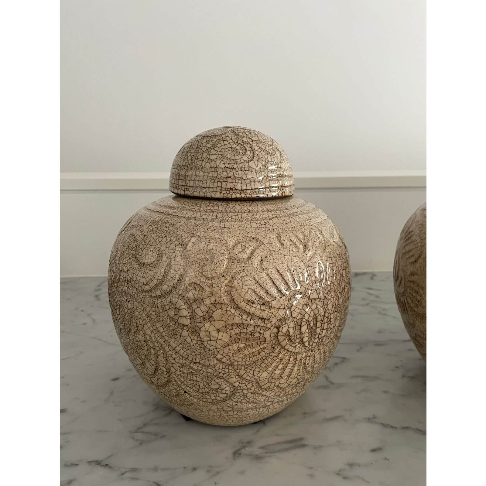 Two Design Lovers Pair of crackle glazed ginger jars