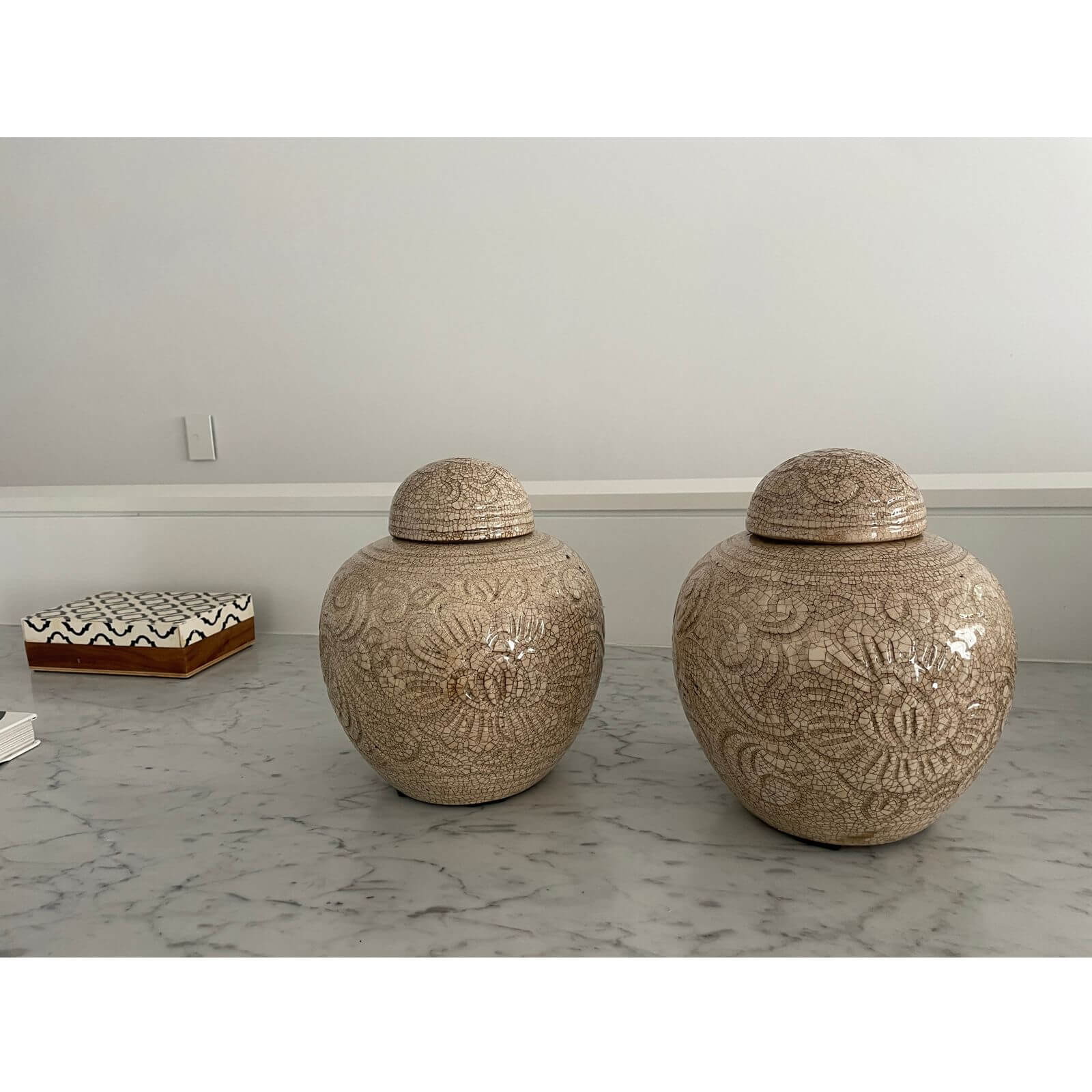 Two Design Lovers Pair of crackle glazed ginger jars