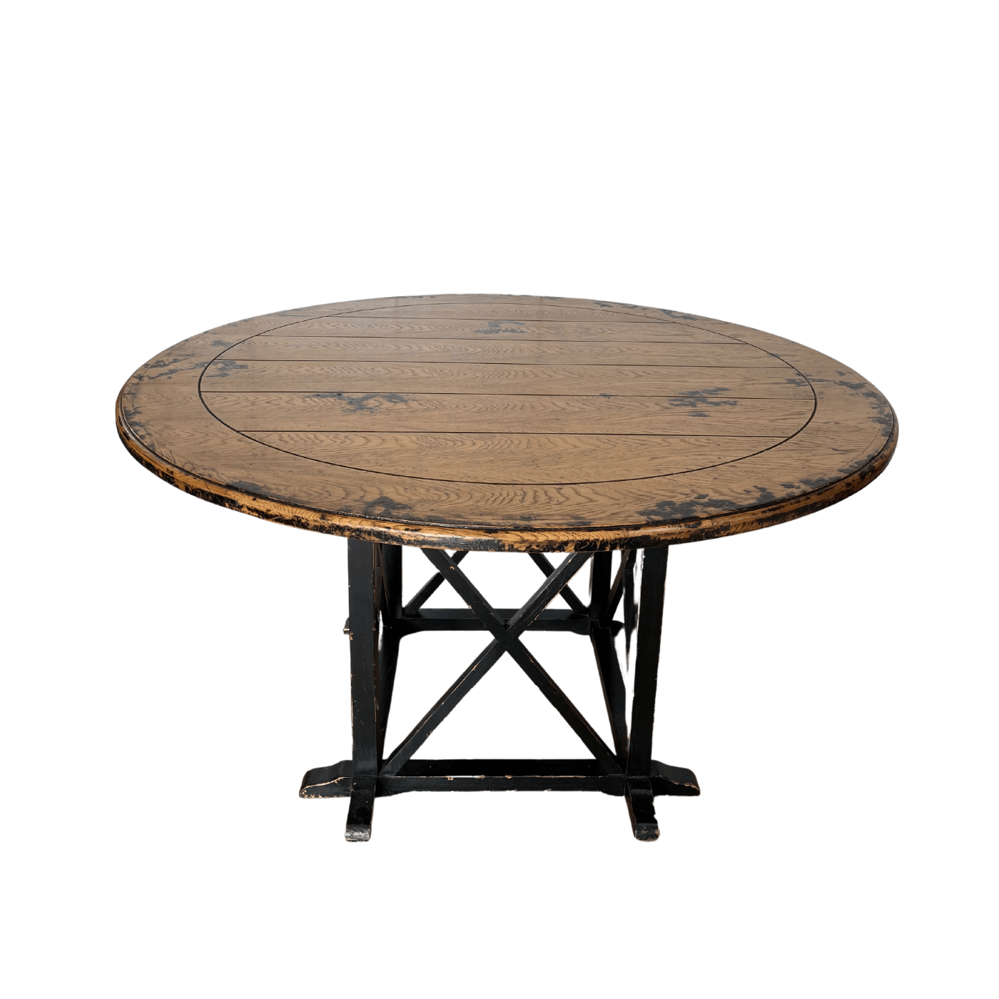 Rustic Oak Top Round Dining Table