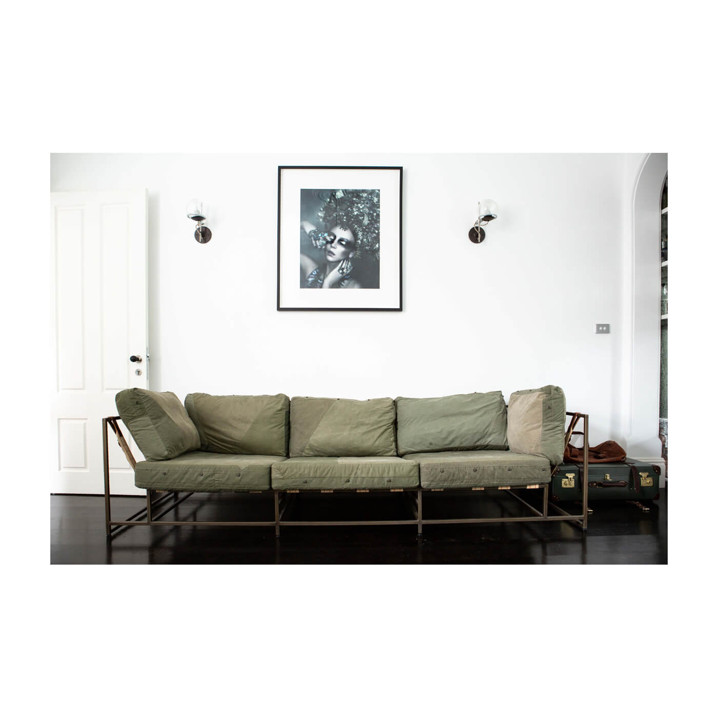 Stephen Kenn designer sofa in vintage military canvas on Two Design Lovers