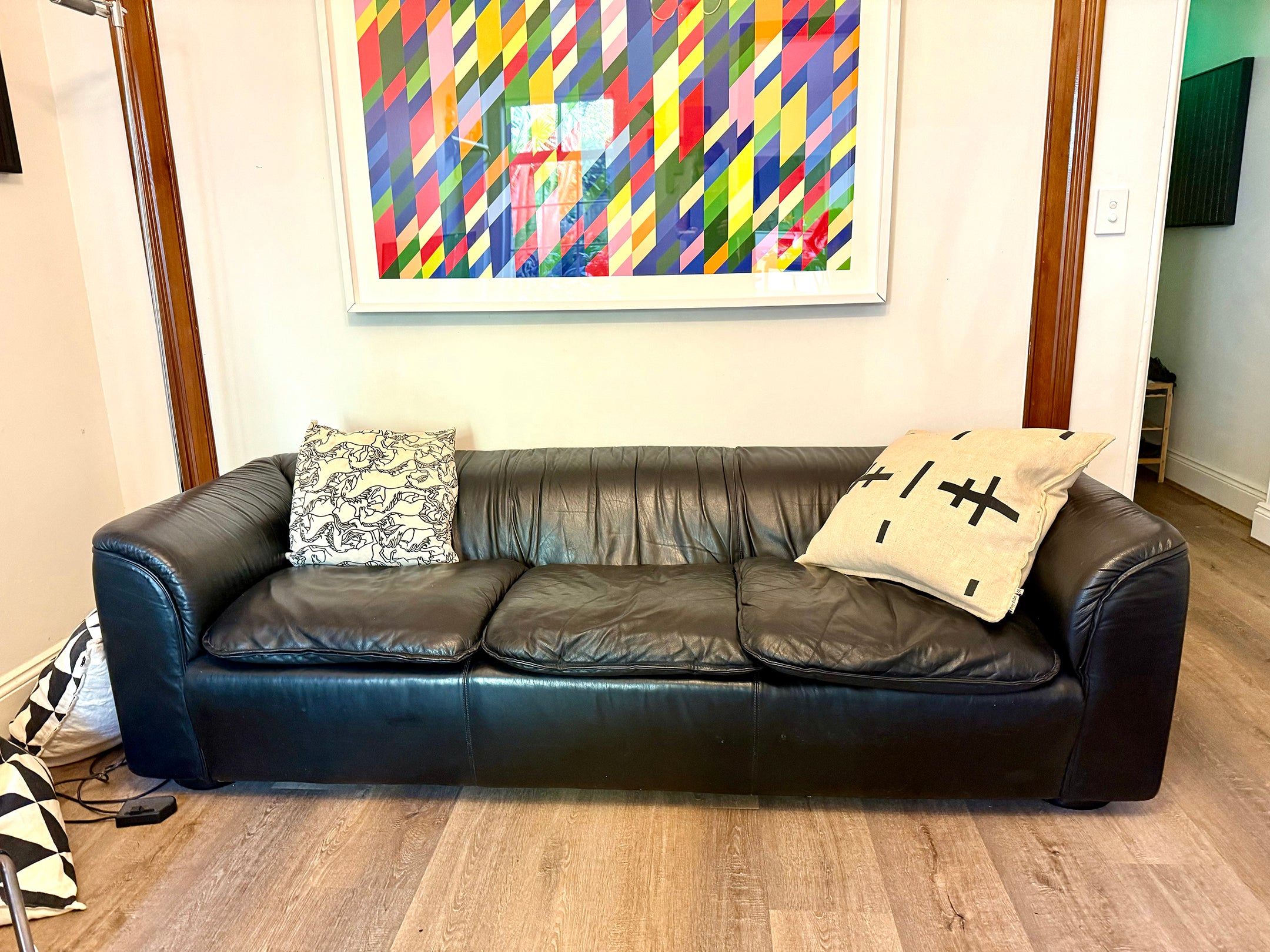 Brunati Vintage Black Leather Sofa