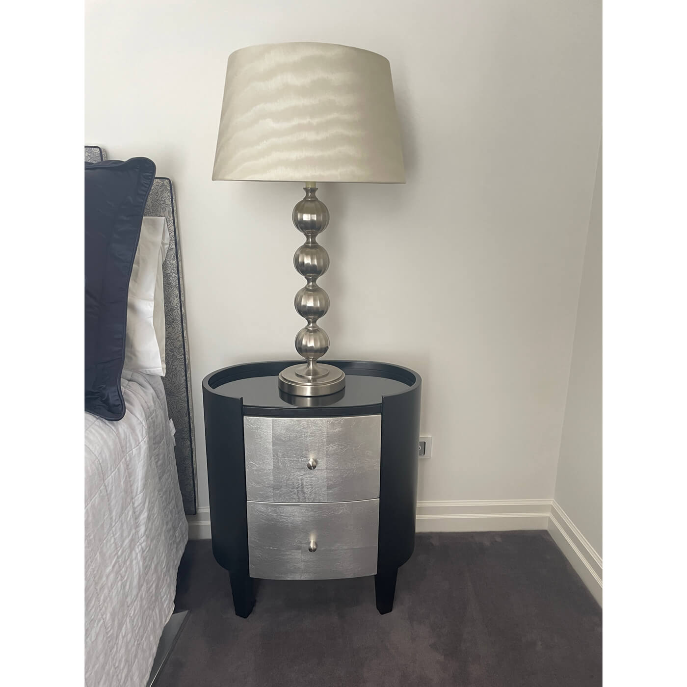 Bedside tables with silver drawers