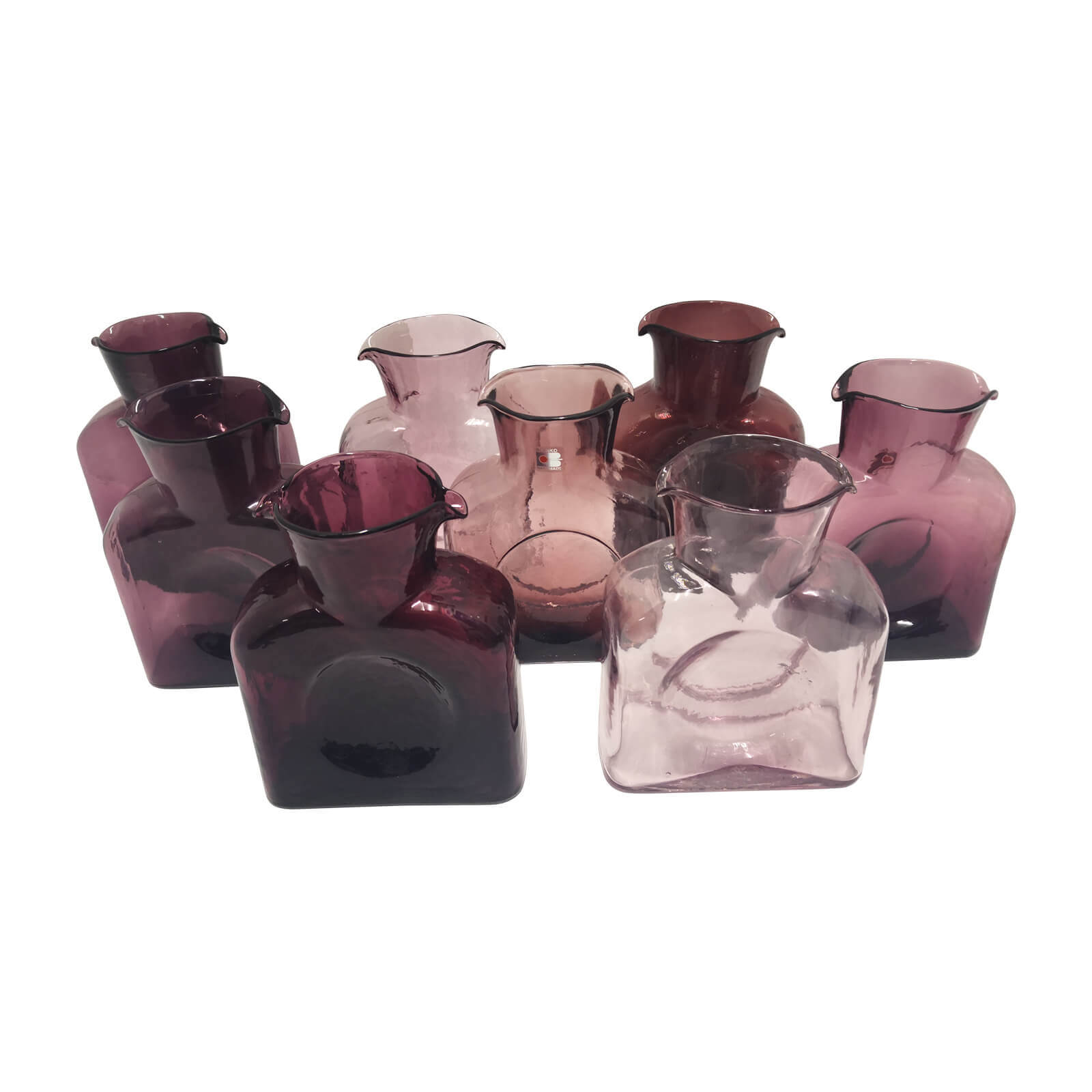 Collection of Mauve Blenko Handmade Glass Vases