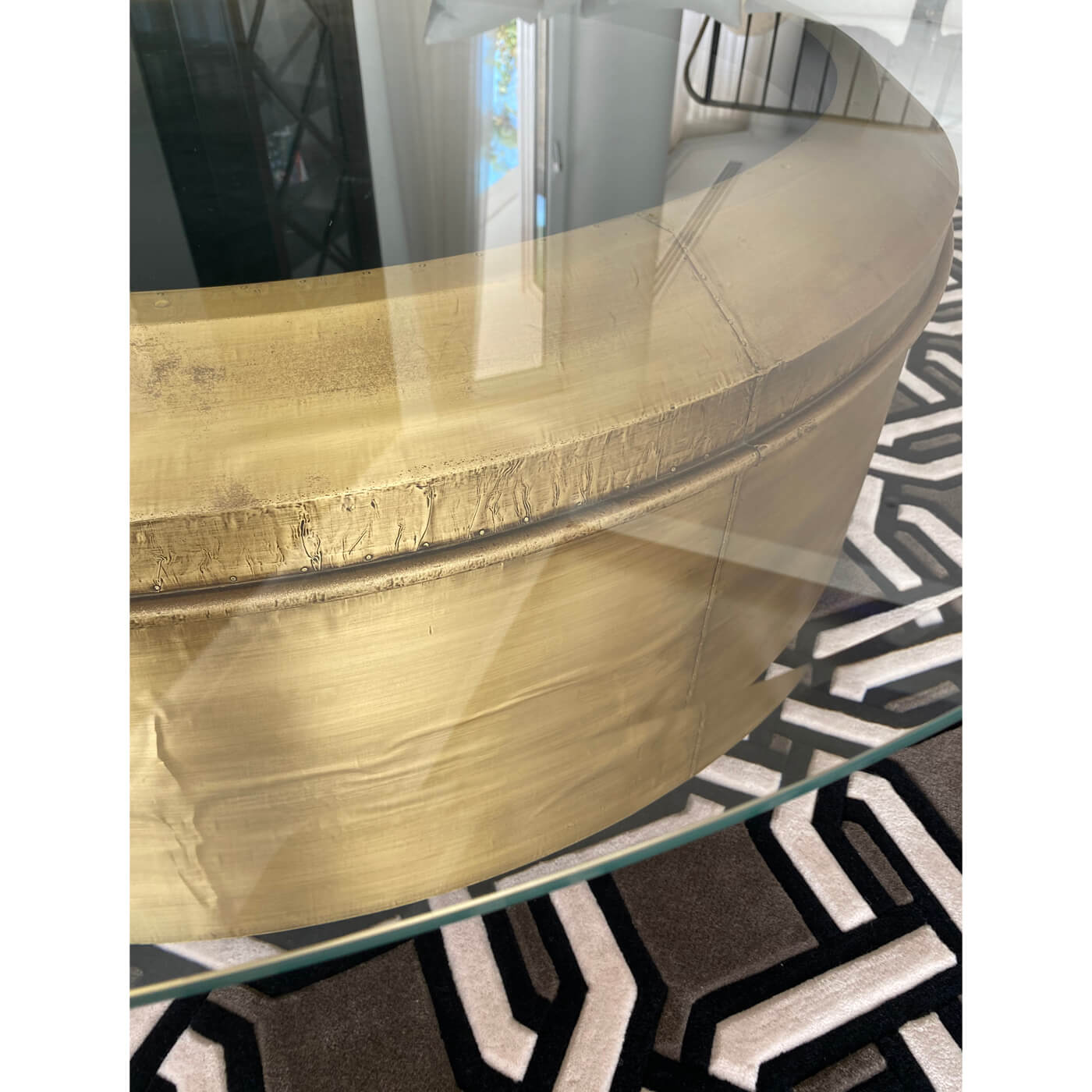 Gold Drum Coffee Table with Glass Top