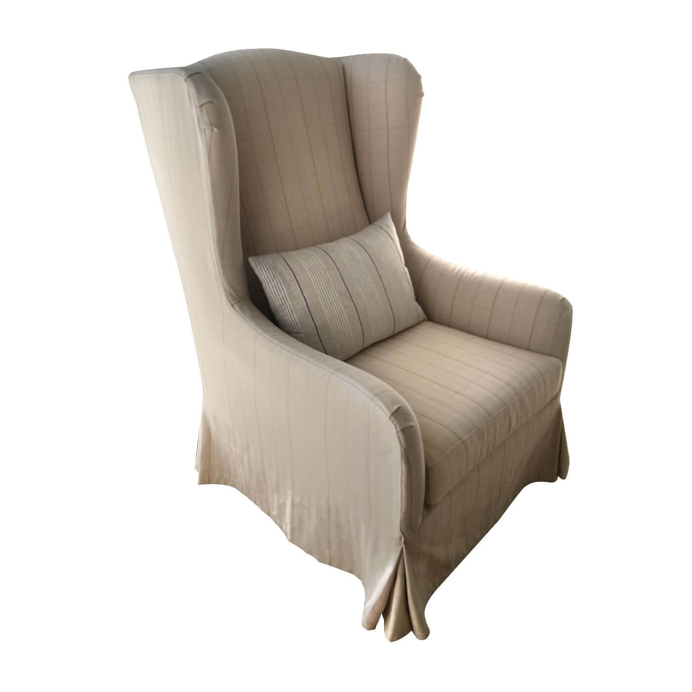 wingback chair in cream fabric with check