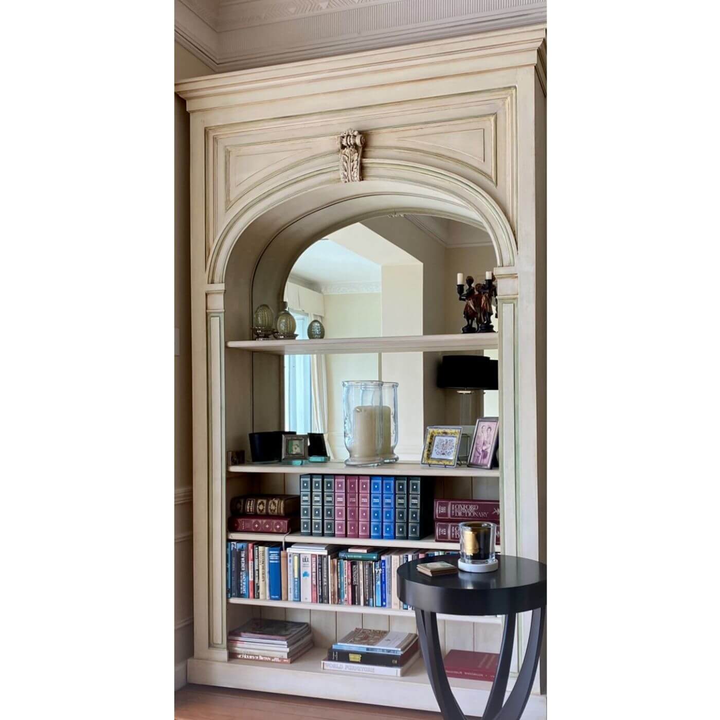 Antique 19th century French salon mirror bookshelves