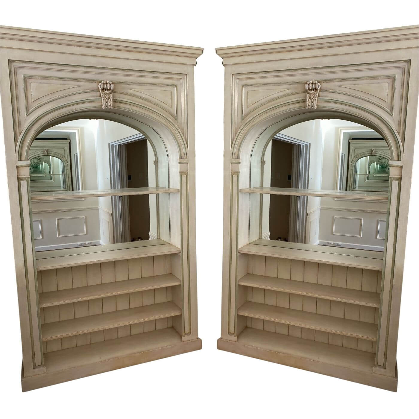 Antique 19th century French salon mirror bookshelves