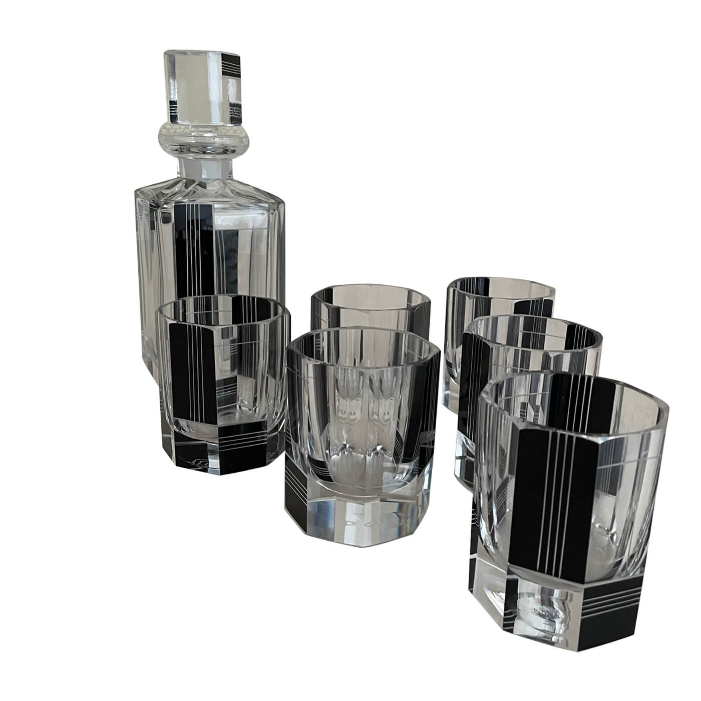 Art deco carafe and 6 glasses