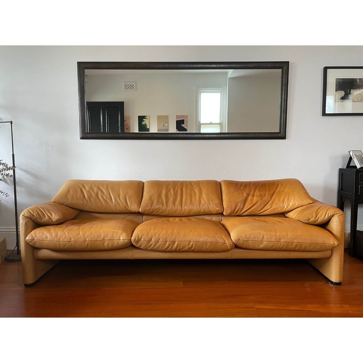 Cassina Maralunga 3 seater sofa in tan leather